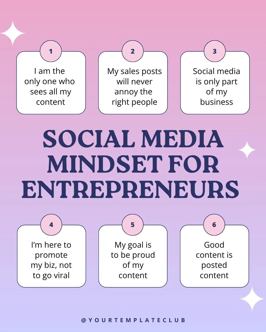 Here&rsquo;s what you need to remember about creating content on social media...⁠
⁠
✨ No one sees all your posts⁠
✨ Selling isn&rsquo;t annoying to the right people⁠
✨ Done &gt; perfect⁠
⁠
If you want content that matches this energy, join Your Templ
