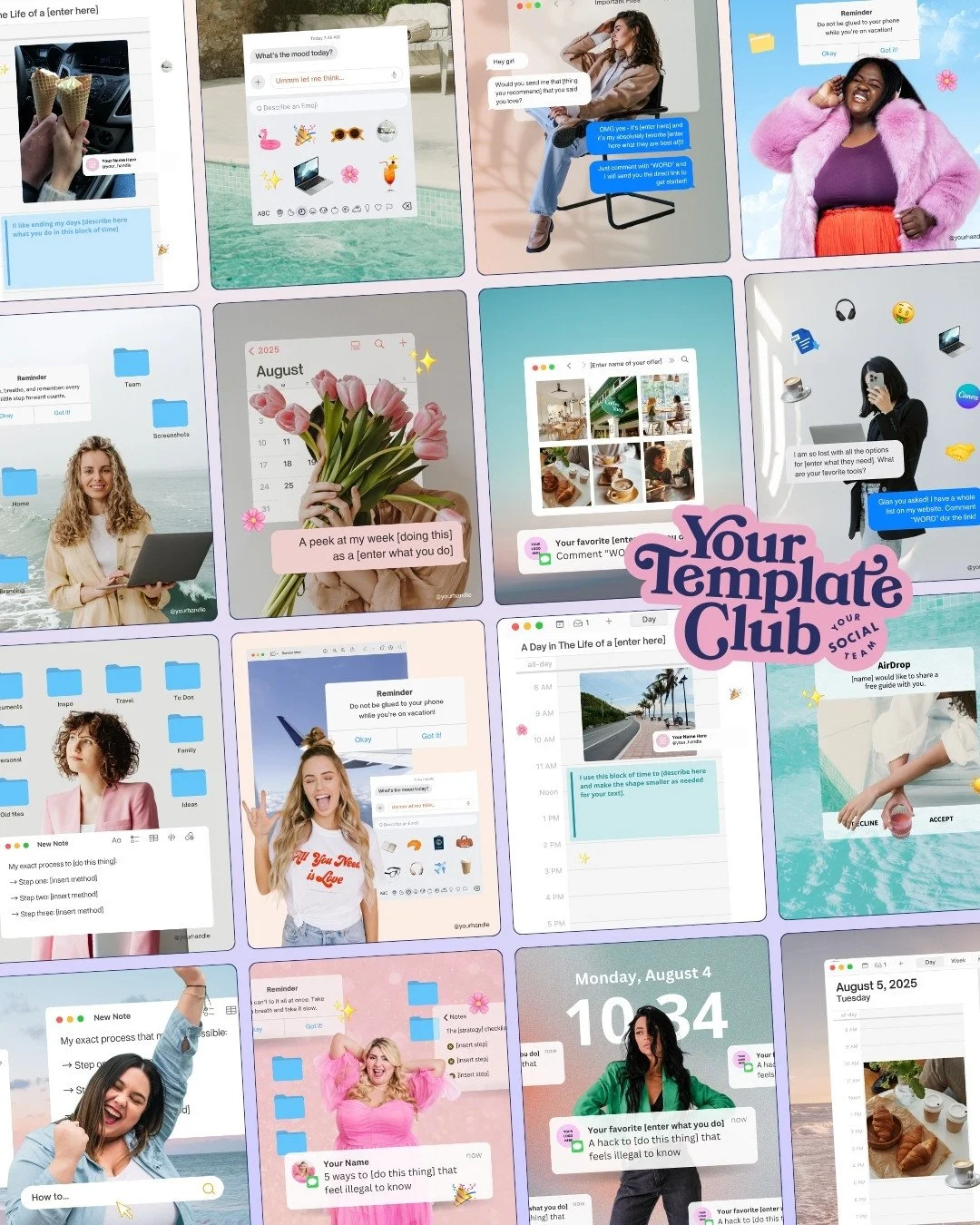 Let's stop a moment to look at our trending &ldquo;iOS Core&rdquo; Feed Post Pack 😍⁠
⁠
This is a fun, and trendy, pack of 24 Canva templates for Instagram Feed Posts using design elements from iPhone, computer icons and other mockups that will make 
