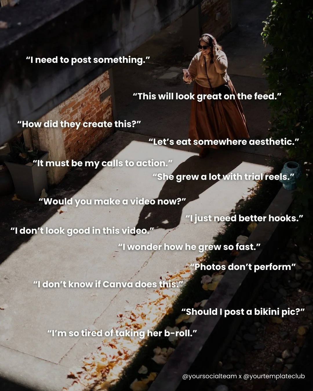 If you&rsquo;ve ever had any of these thoughts while trying to post on Instagram&hellip; you&rsquo;re not behind, you&rsquo;re just doing too much. 😅⁠
⁠
This is exactly why we built Your Template Club.⁠
⁠
Not to make you post more. Not to make you &