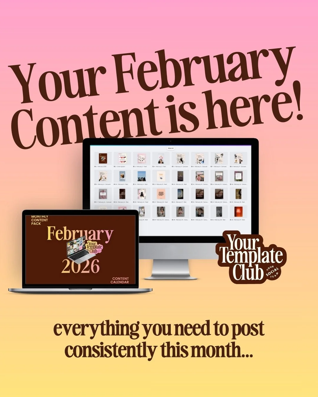 *NEW* Monthly Content Pack dropped for February 2026 👏⁠
⁠
We take the time to batch your content for the ENTIRE month, using template from inside our library, tweaked for the month ahead!⁠
⁠
This has everything you need from...⁠
⁠
👉 Feed Posts, Car