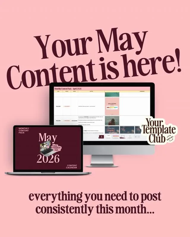 *NEW* Monthly Content Pack dropped for May 2026 👏⁠
⁠
We take the time to batch your content for the ENTIRE month, using templates from inside our library, tweaked for the month ahead!⁠
⁠
This has everything you need from...⁠
⁠
👉 Feed Posts, Carouse