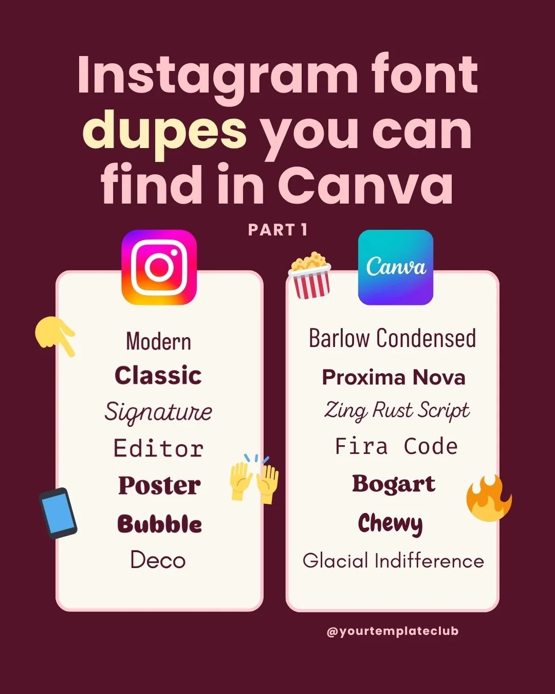 Instagram has its own fonts... and we know Canva has dupes. 👀

Save this for the next time you want that look and have no idea what font to search!

(P.S. follow for more Canva design tips just like this one!)