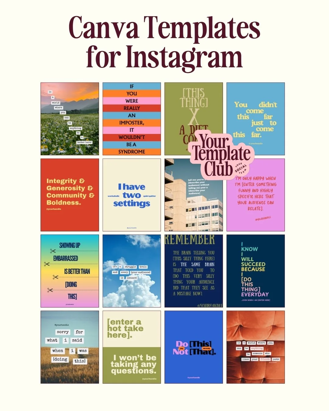 Relatable... shareable... scroll-stopping... AND every single one is customizable inside Your Template Club so it fits your brand, your voice, your audience. 🤯

👉 COMMENT "DACLUB" 👈 and we will DM you the link to join our Canva template 