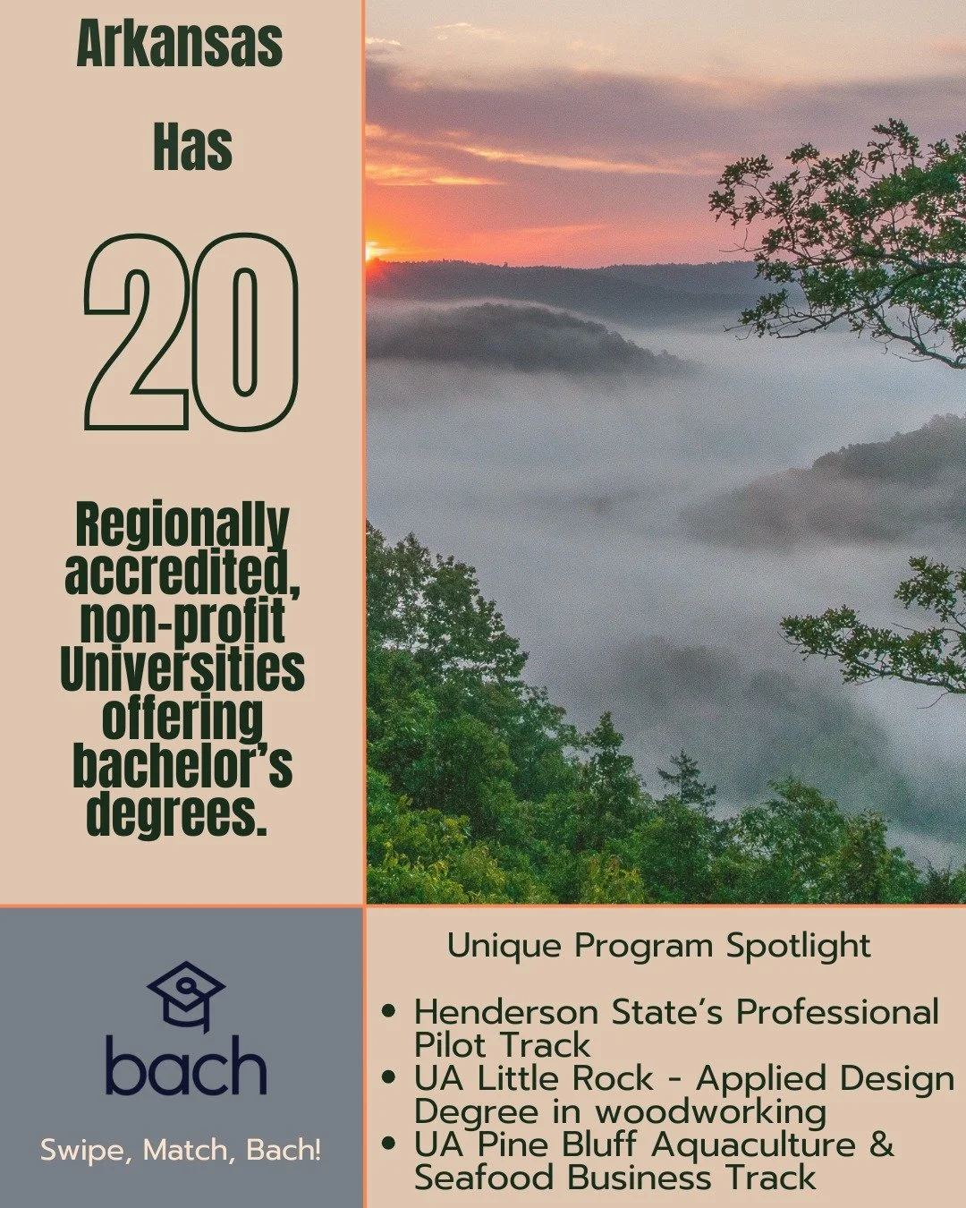 This week our team has been researching Colleges in the Natural State. Arkansas has 20 accredited Universities offering a variety of programs. Some of our favorites include the Professional Pilot Aviation degree @hendersonstateu, the Applied Design d