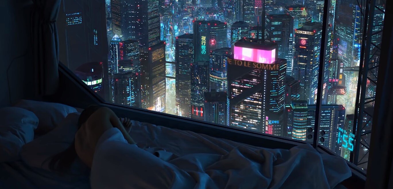 Simple cool relaxing cyberpunk mobile wallpaper