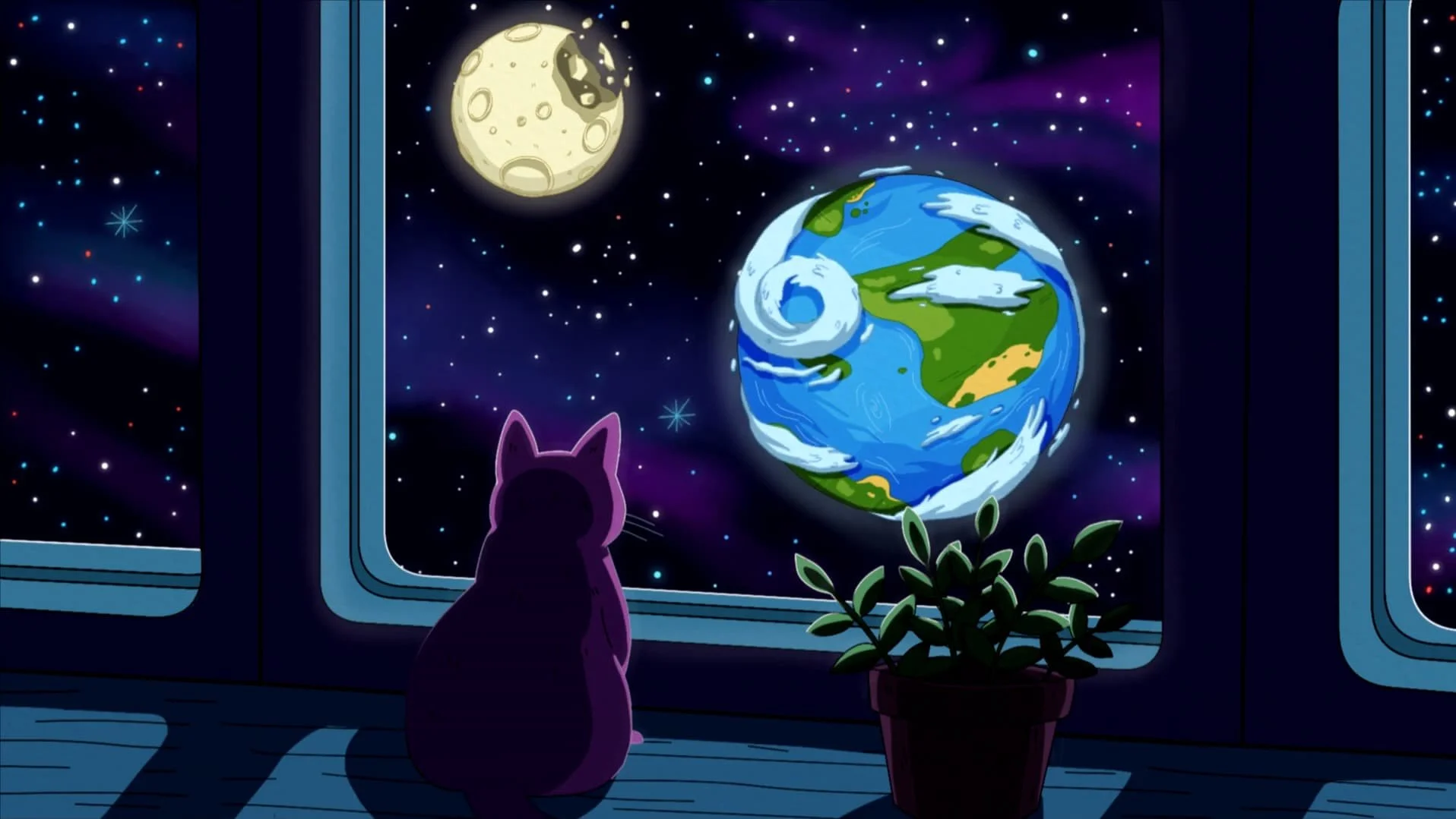Space Cat Gazing at Earth