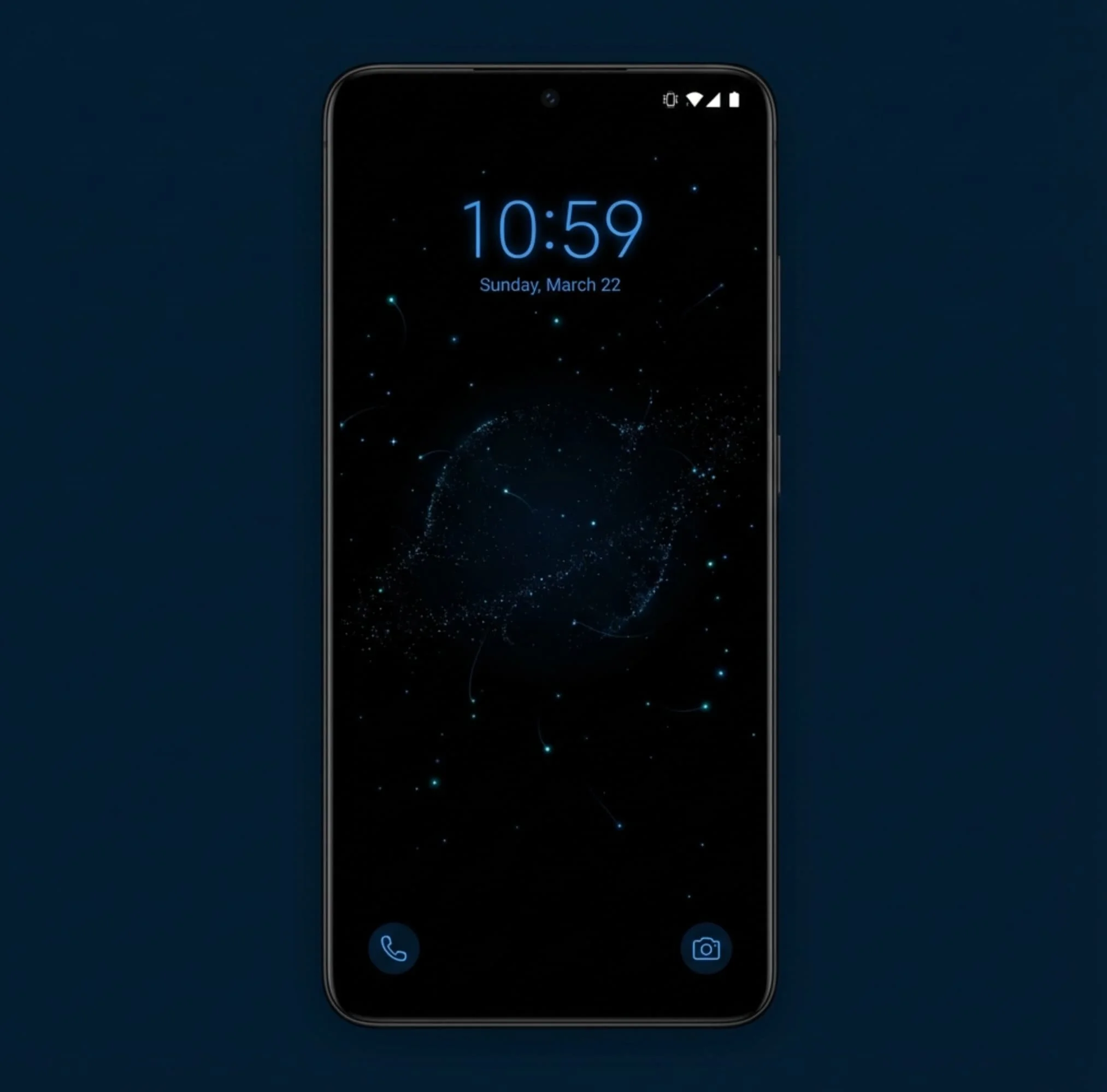 Dark animated wallpaper with subtle particle effects on black background, optimized for OLED battery efficiency