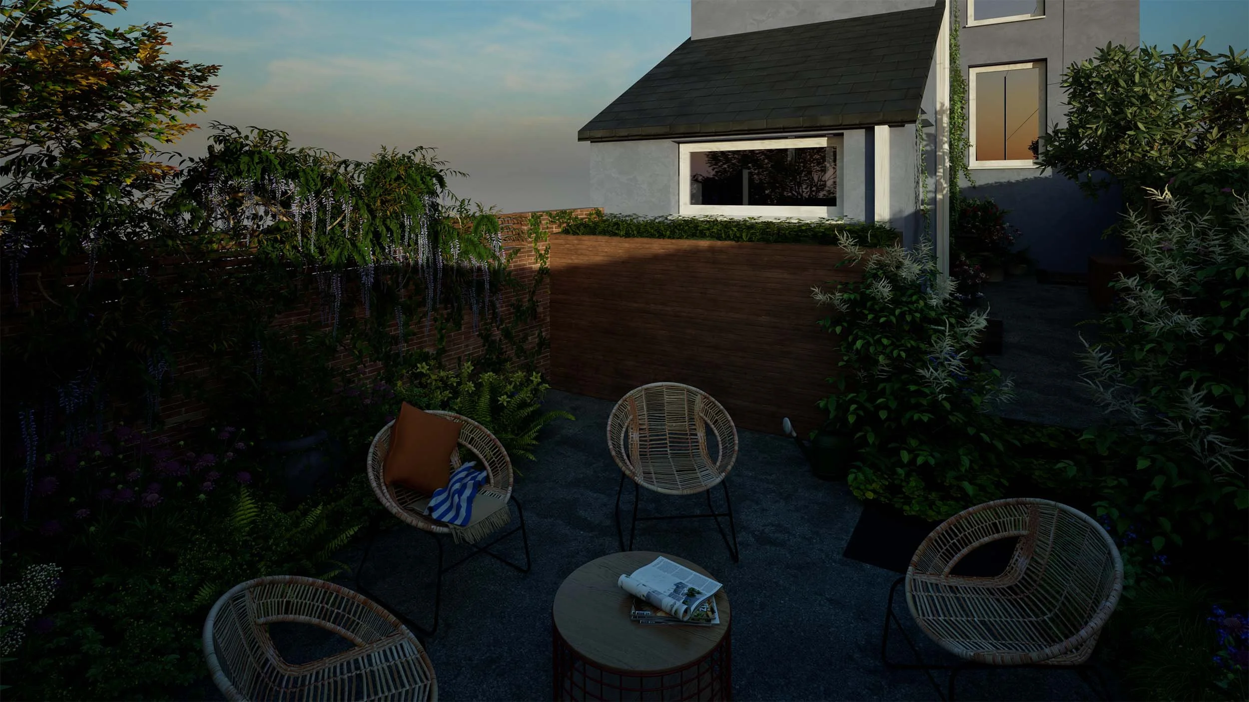 View of the garden storage - evening