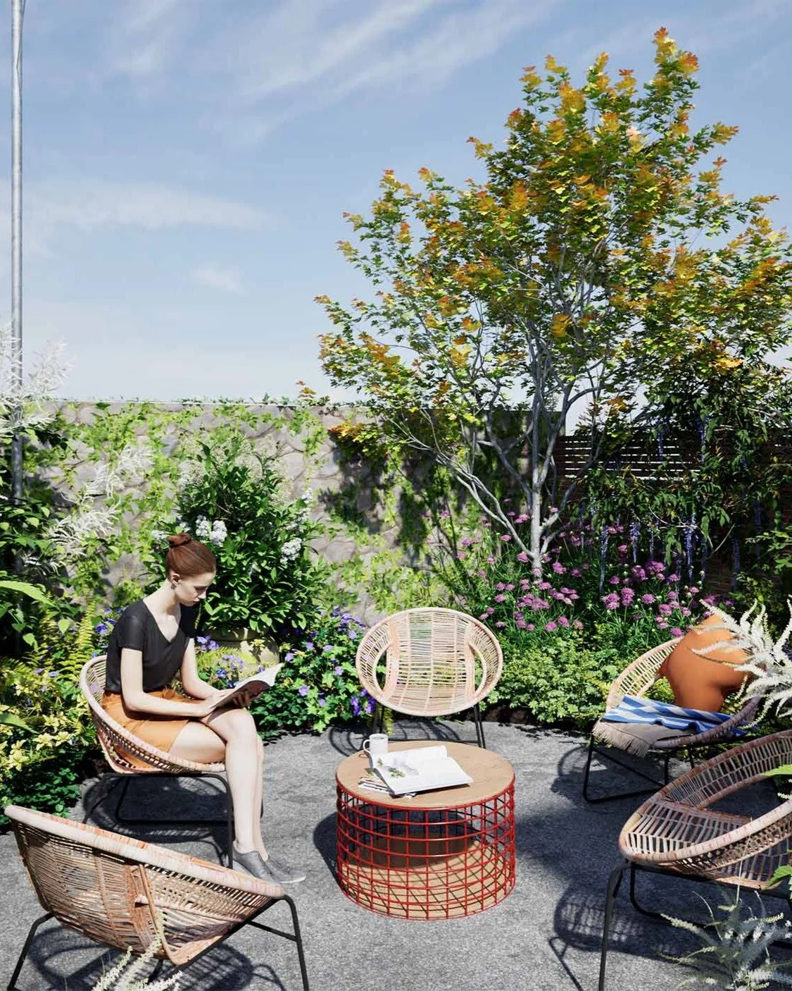 Introducing the Small Sanctuary Garden, a city-based wildlife haven designed for a period terrace in Plymouth, Devon, completed last year.
This 3D visualisation highlights the feature tree, an Amelanchier lamarckii. This tree truly has it all, beauti