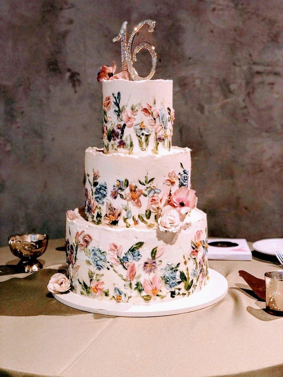 Sweet 16 floral palette knife cake
