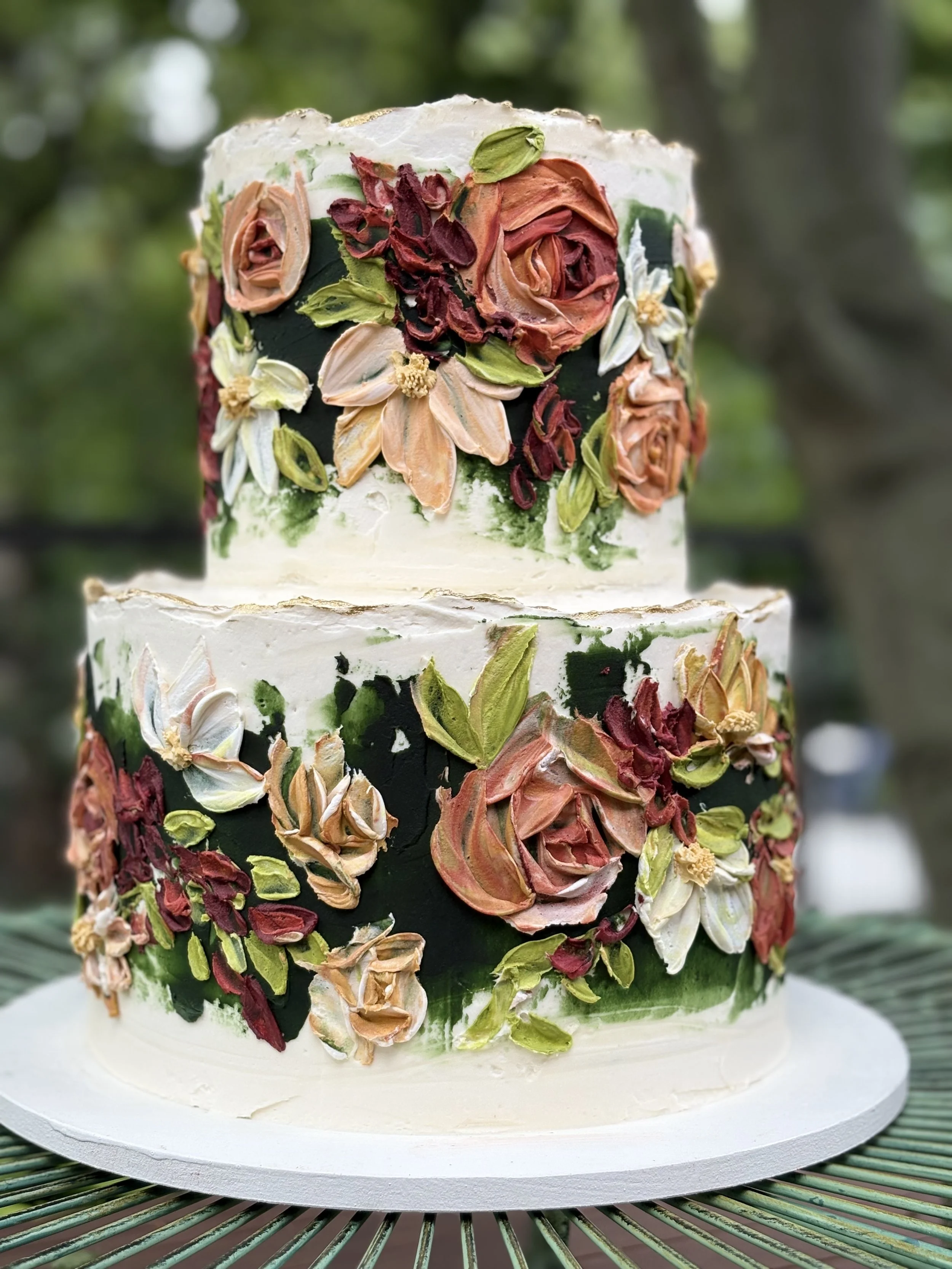 Fall Flowers on Dark Green