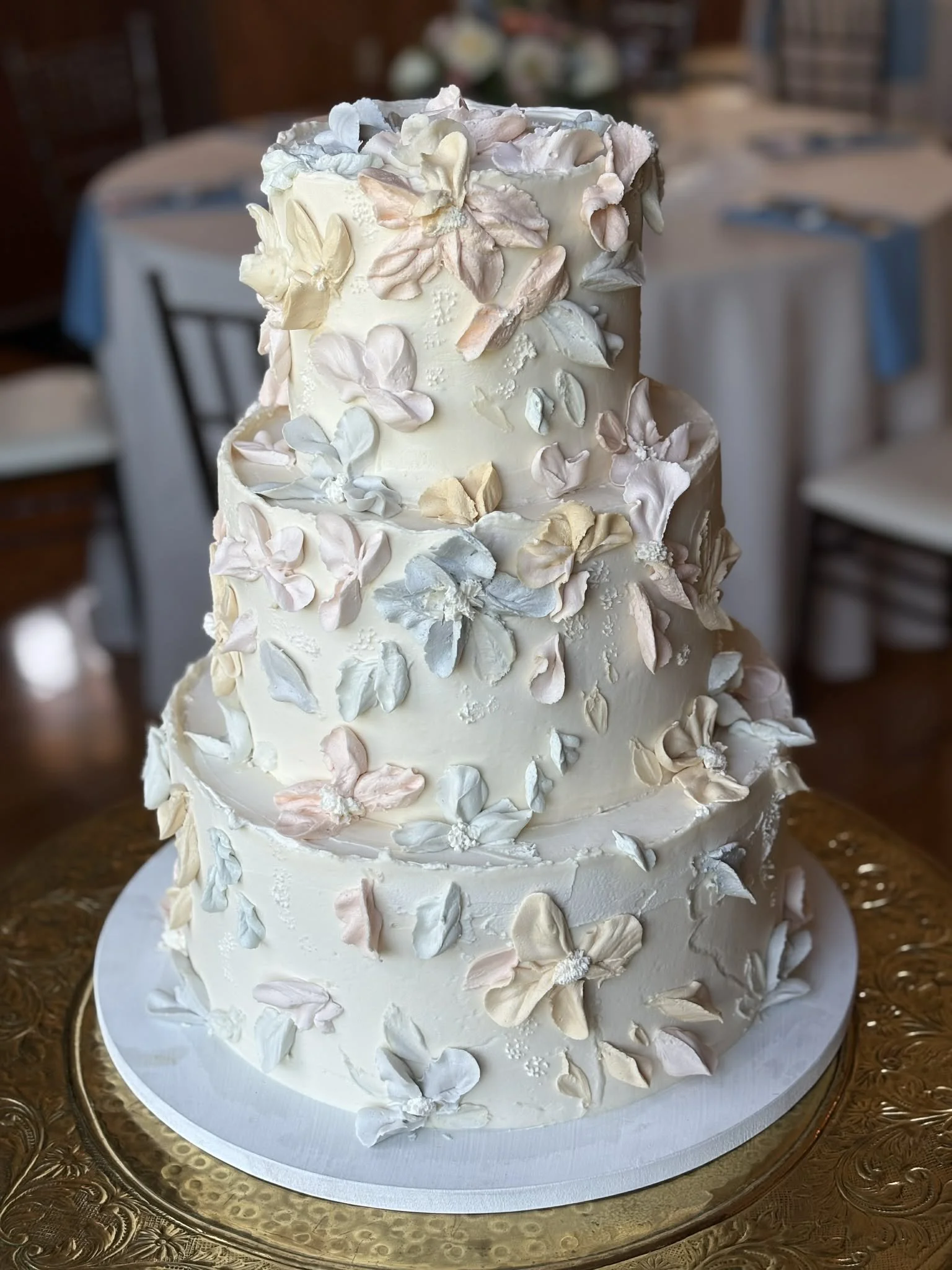 Pastel petals in a 3 tier for 60 servings
