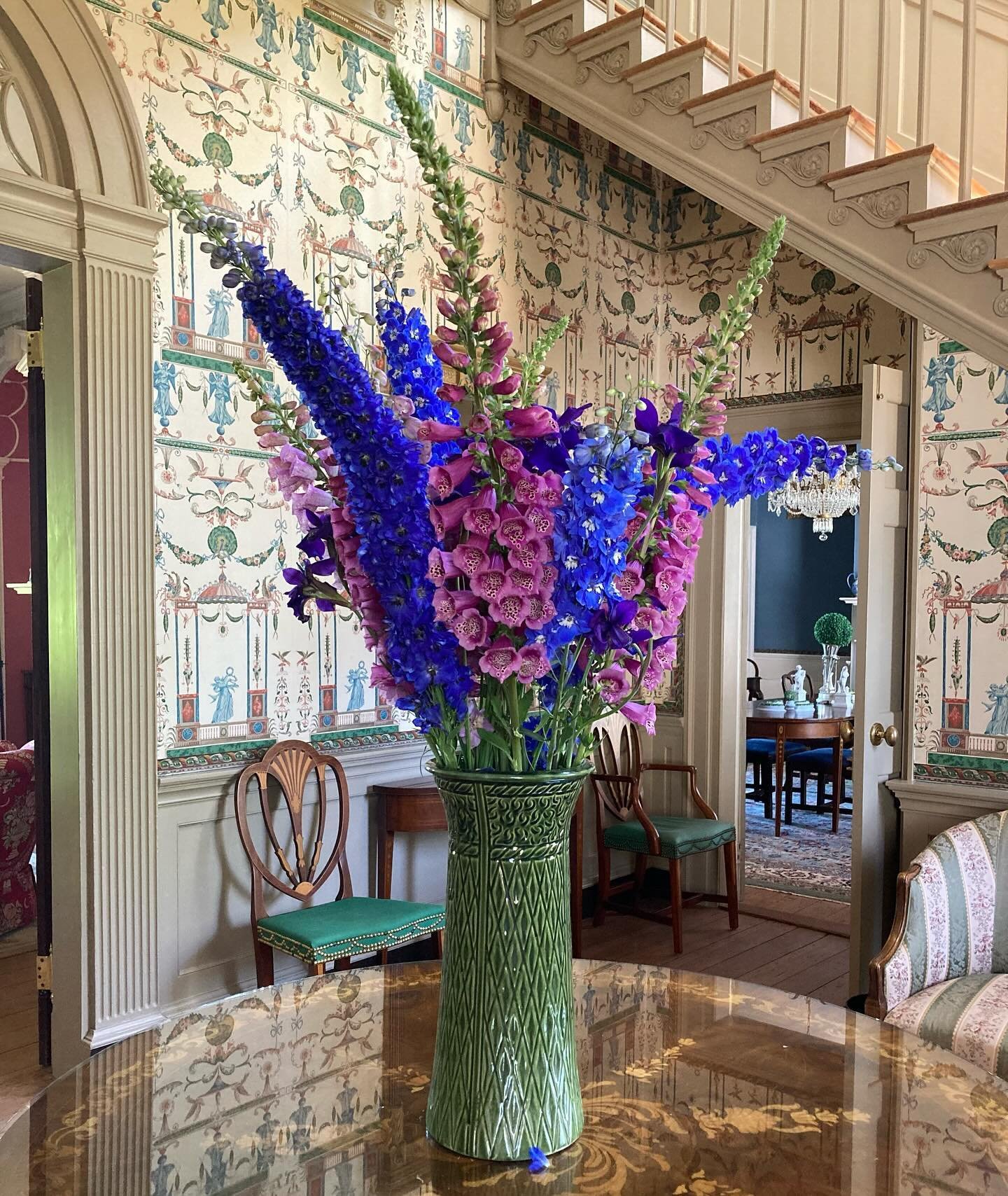 Welcome to Strawberry Hill where delphiniums, foxglove and Siberian iris are blooming in the garden.