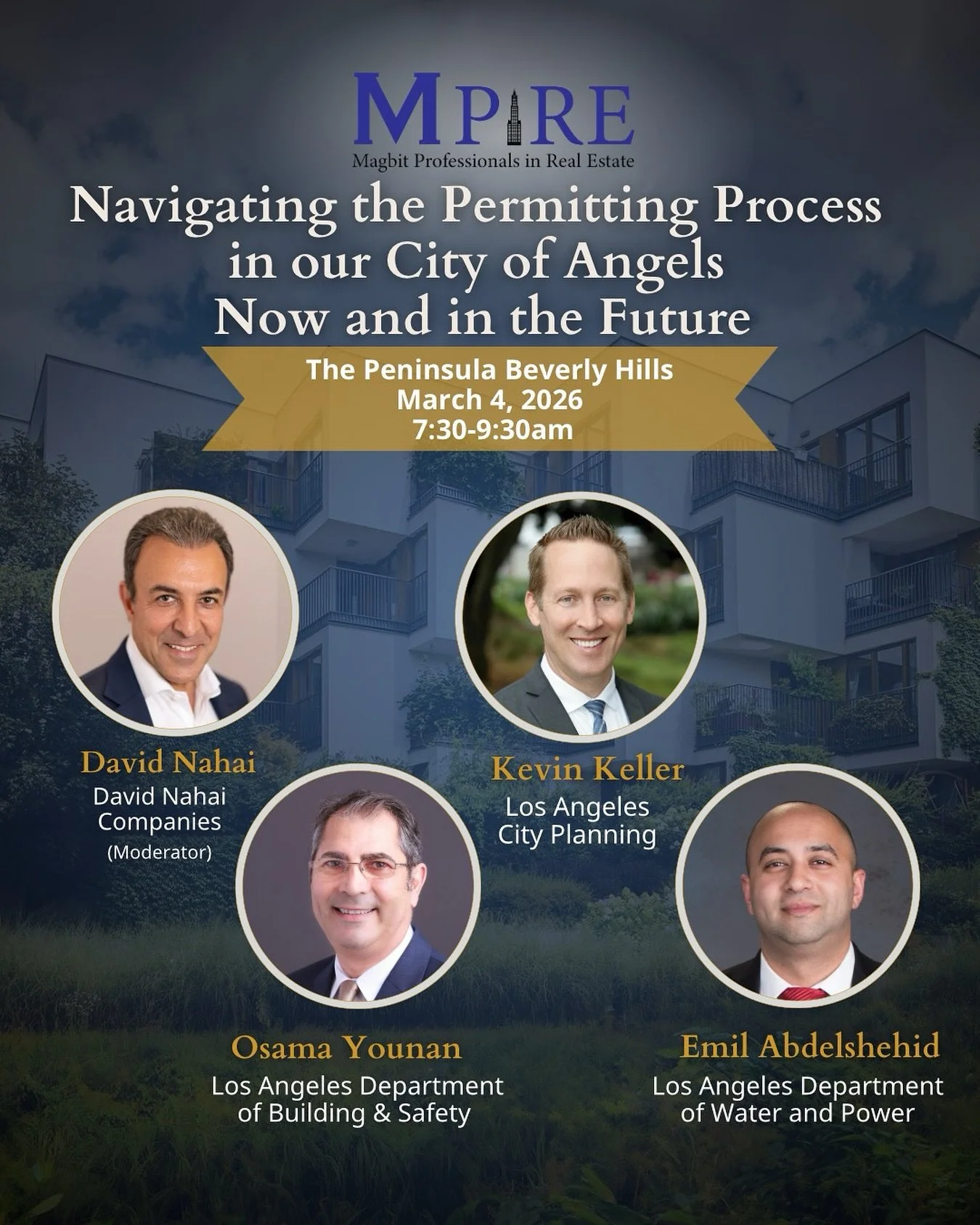 🚧 Permitting in LA is evolving.

Hear from the leaders driving today&rsquo;s changes&mdash;and tomorrow&rsquo;s direction.

Moderator: David Nahai , David Nahai Companies

Panelists
&bull; Osama Younan &mdash; LA Department of Building &amp; Safety
