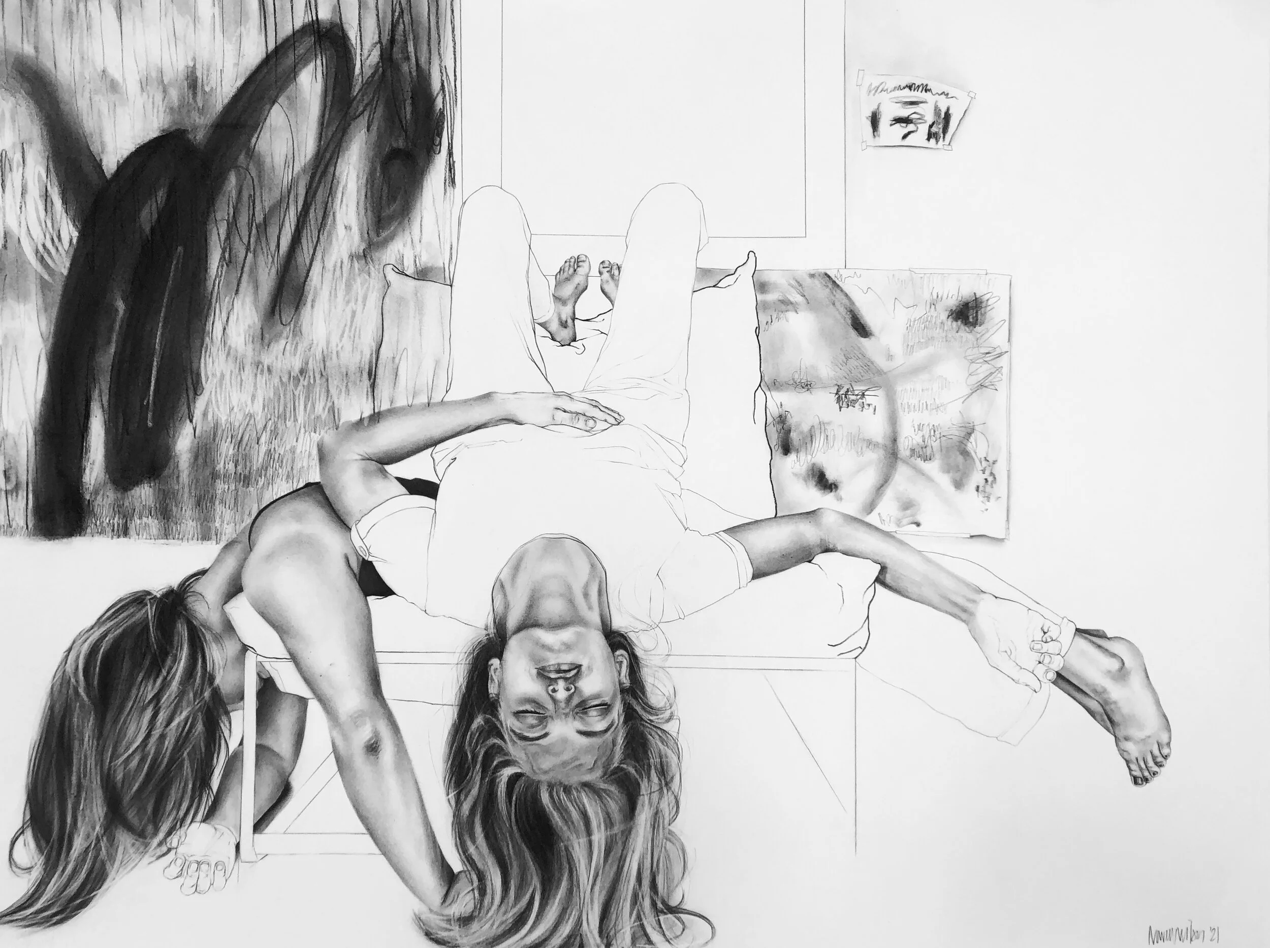 Lee Nowell-Wilson, "Mother’s Pietà", 48” x 36”, charcoal and graphite, 2021
