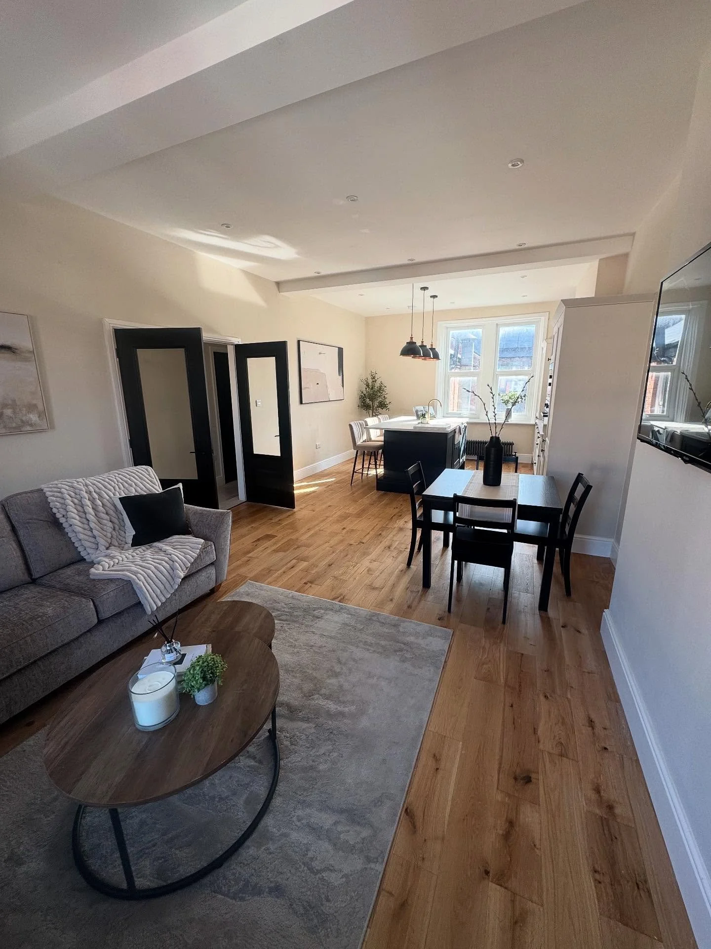 Another in-house project all complete! 
This project had a full refurbishment, brand new electrics &amp; plumbing, every surface boarded &amp; skimmed, finished with stunning engineered oak flooring and sleek porcelain tiles. Topped off with a flawle