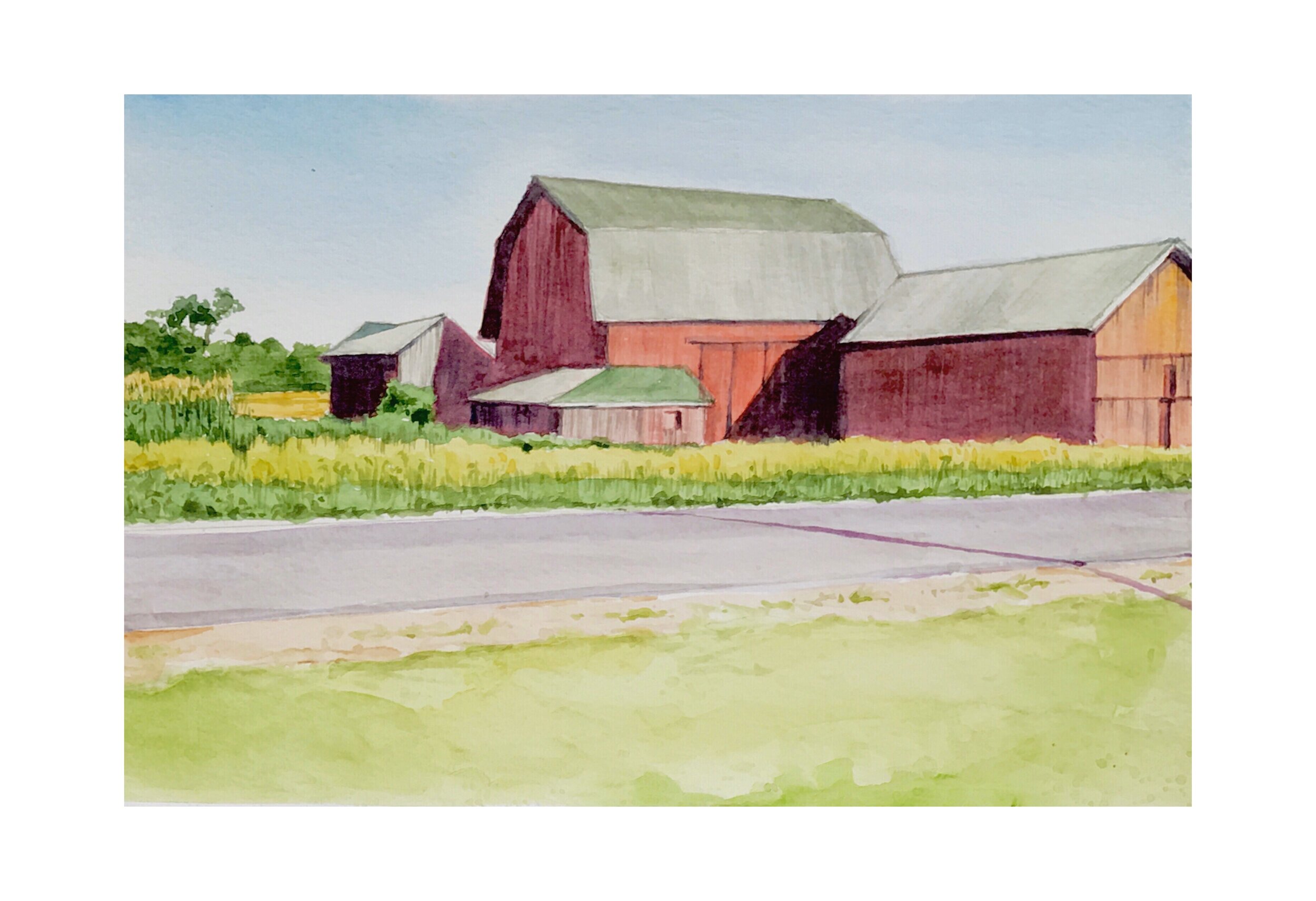 Red Barn Watercolor Print