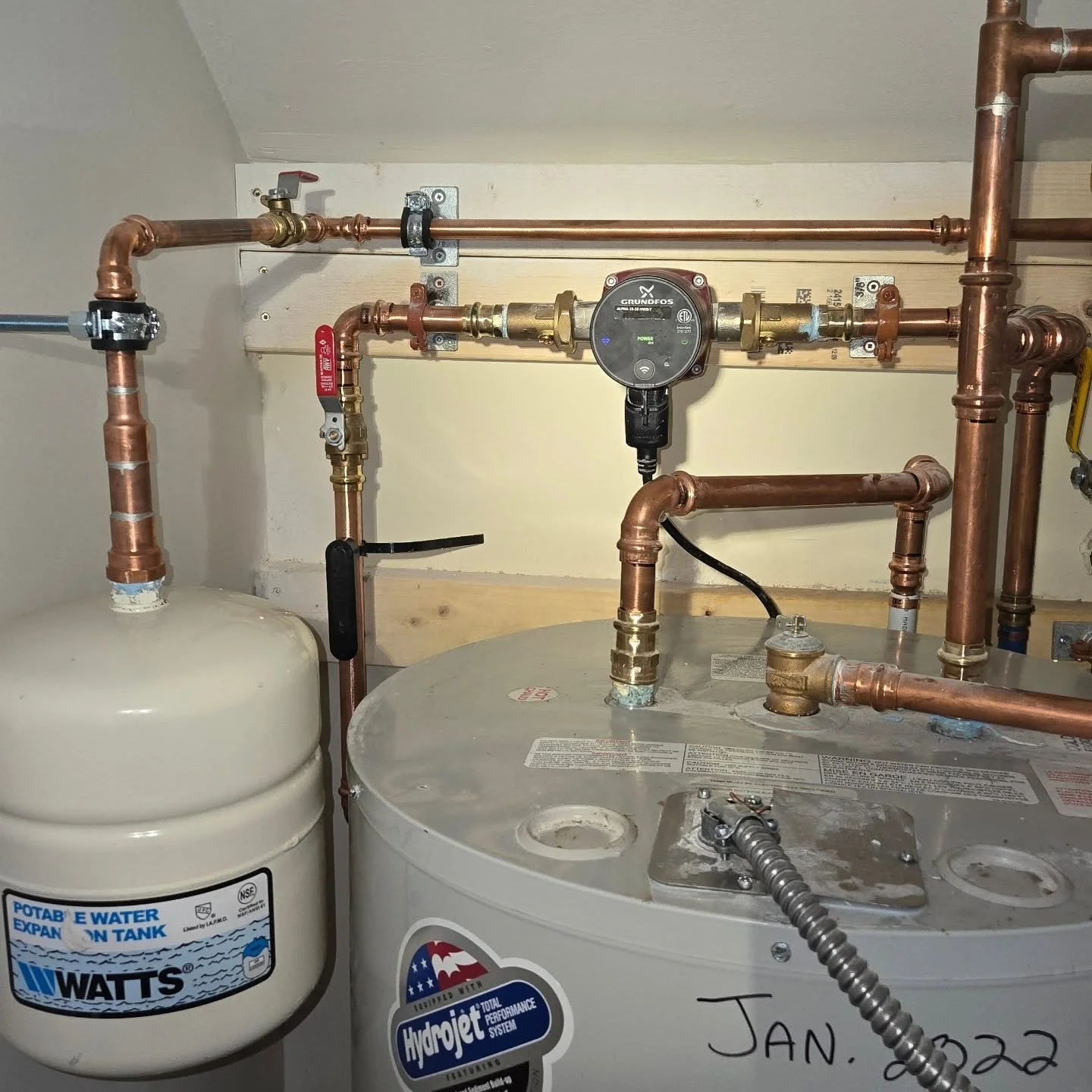 Part of our Kitsilano project involved adding a dedicated hot water recirculation line. We also gave this small mechanical room a bit of a revamp in the process