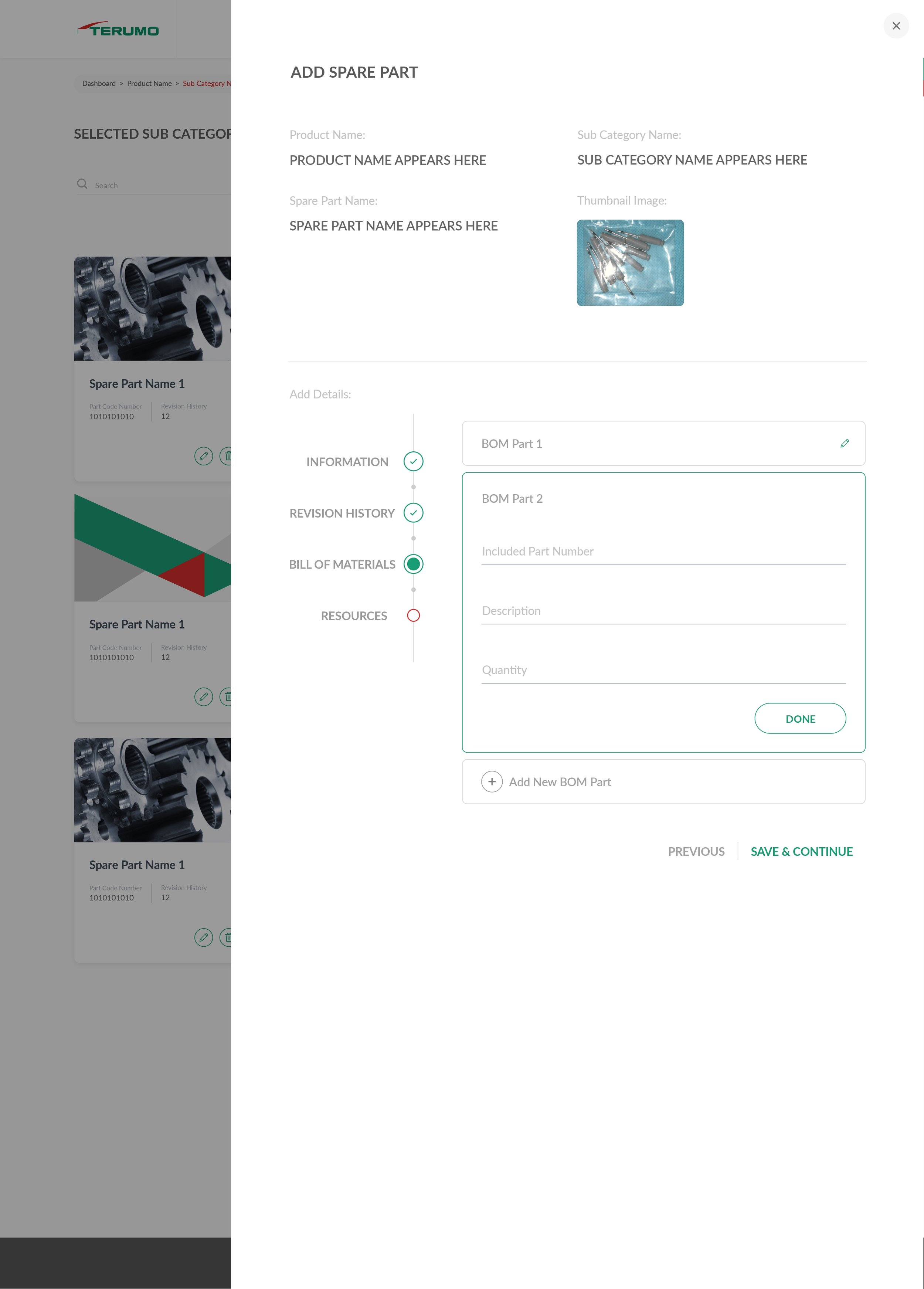 Add Spare Parts: Details Screen