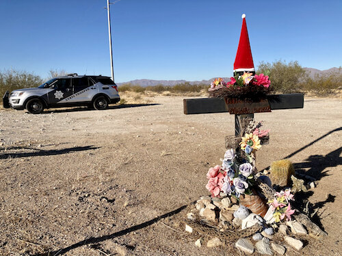 One of the many roadside memorials I passed on my way to Wickenburg. I photographed eight of them on my trip, each time pausing for a moment of silence for the deceased.