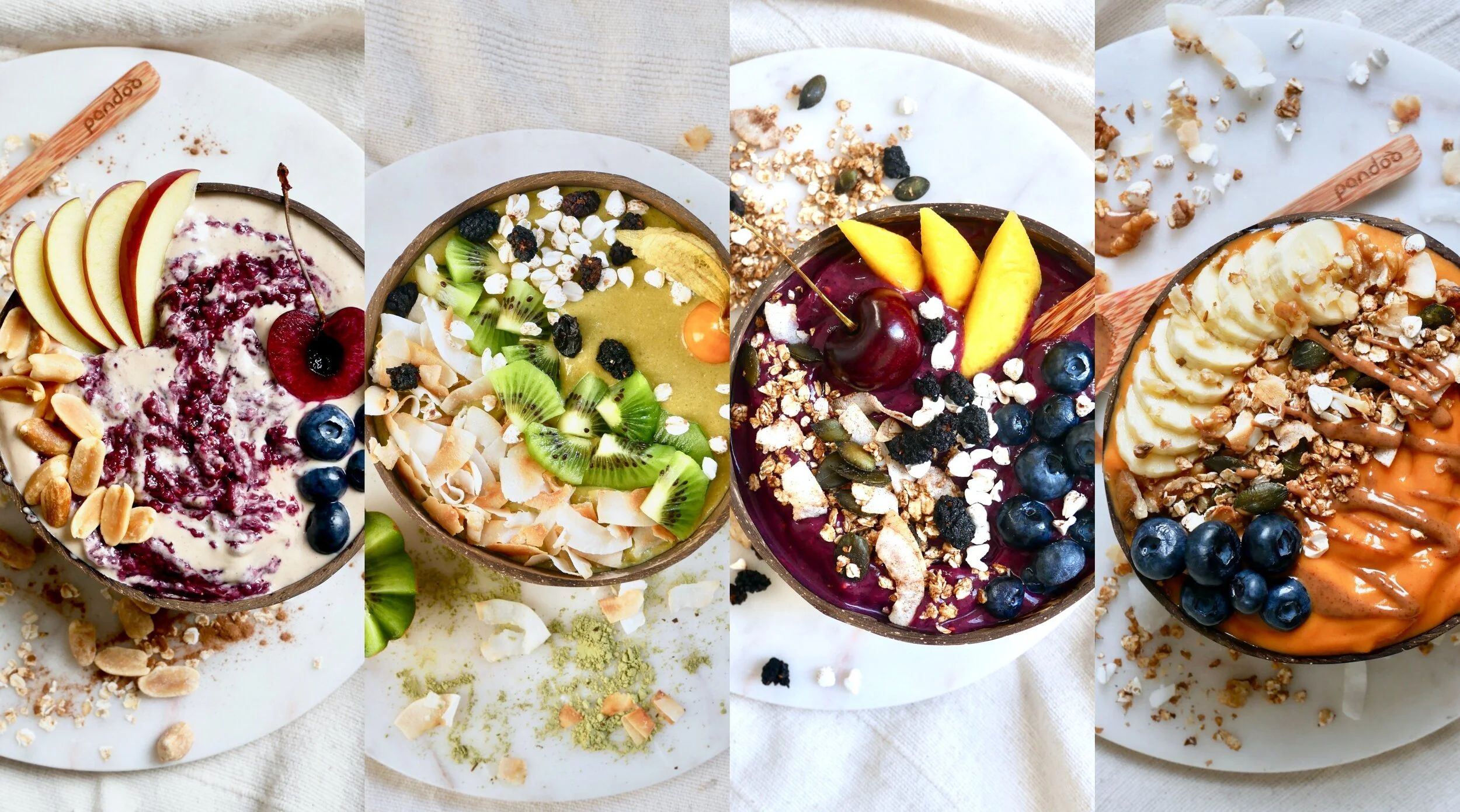 Vier Smoothie Bowls für Pandoo 