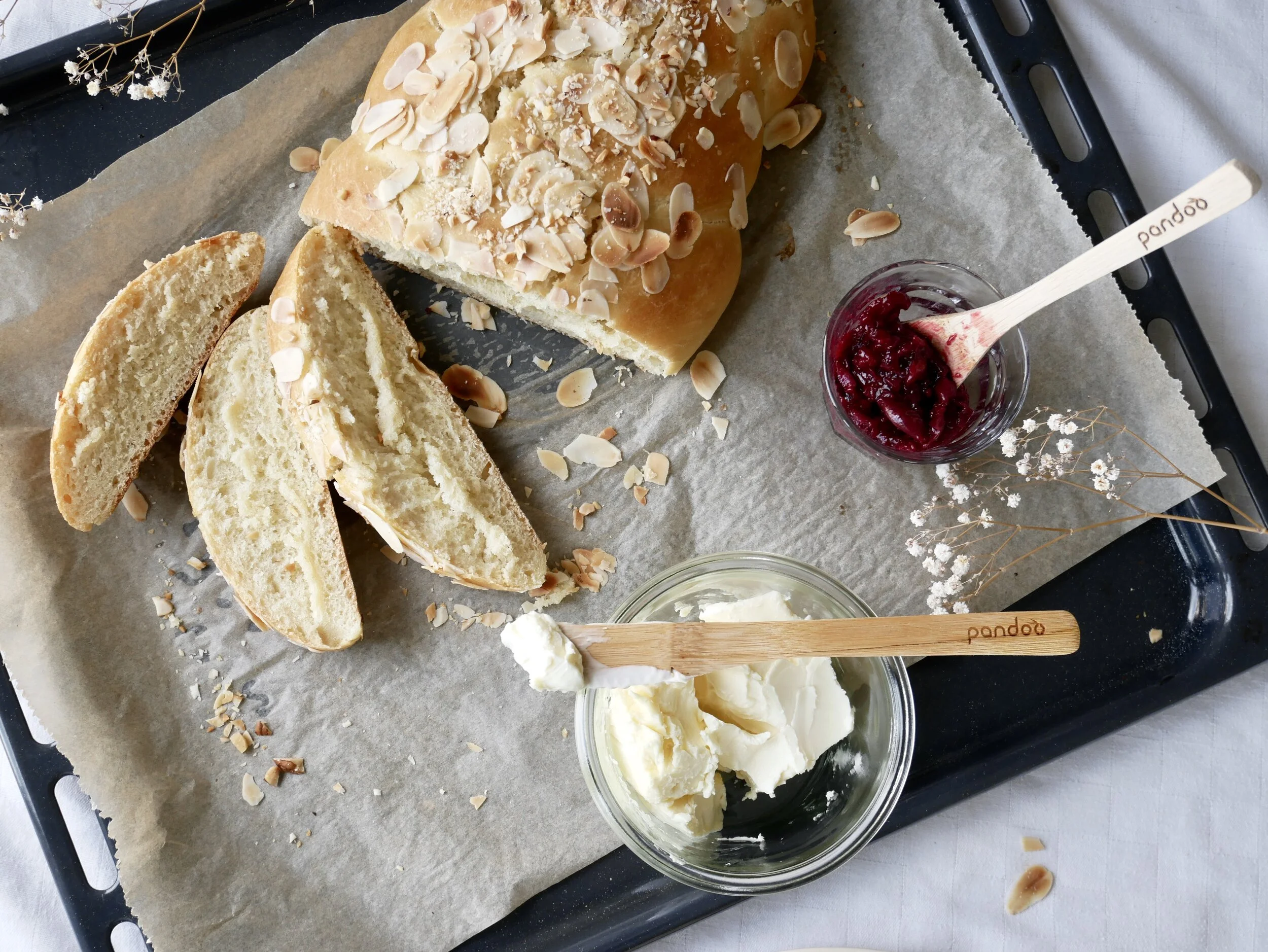 Vegan Braided Yeast Bread (or 'Hefezopf') with Sliced Almonds