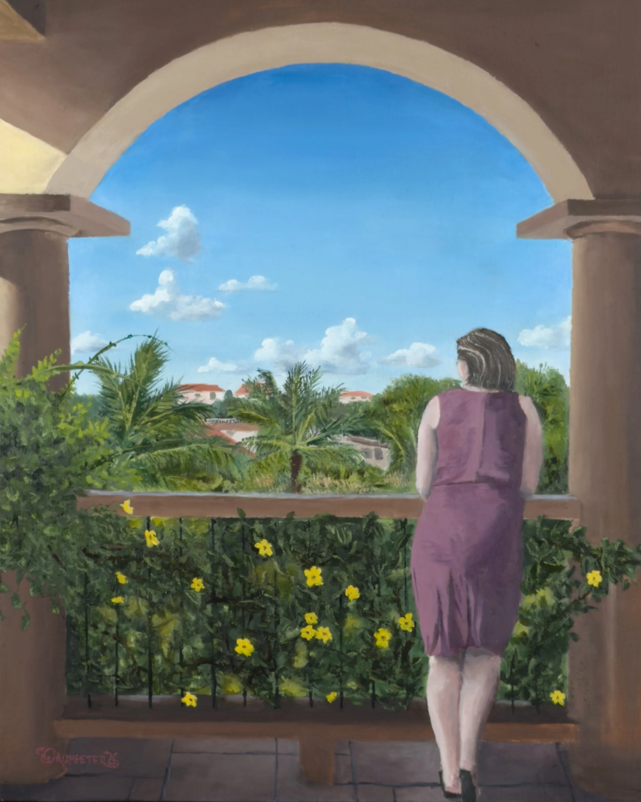 Muchacha en la Veranda - 20" x 16" Oil on Linen