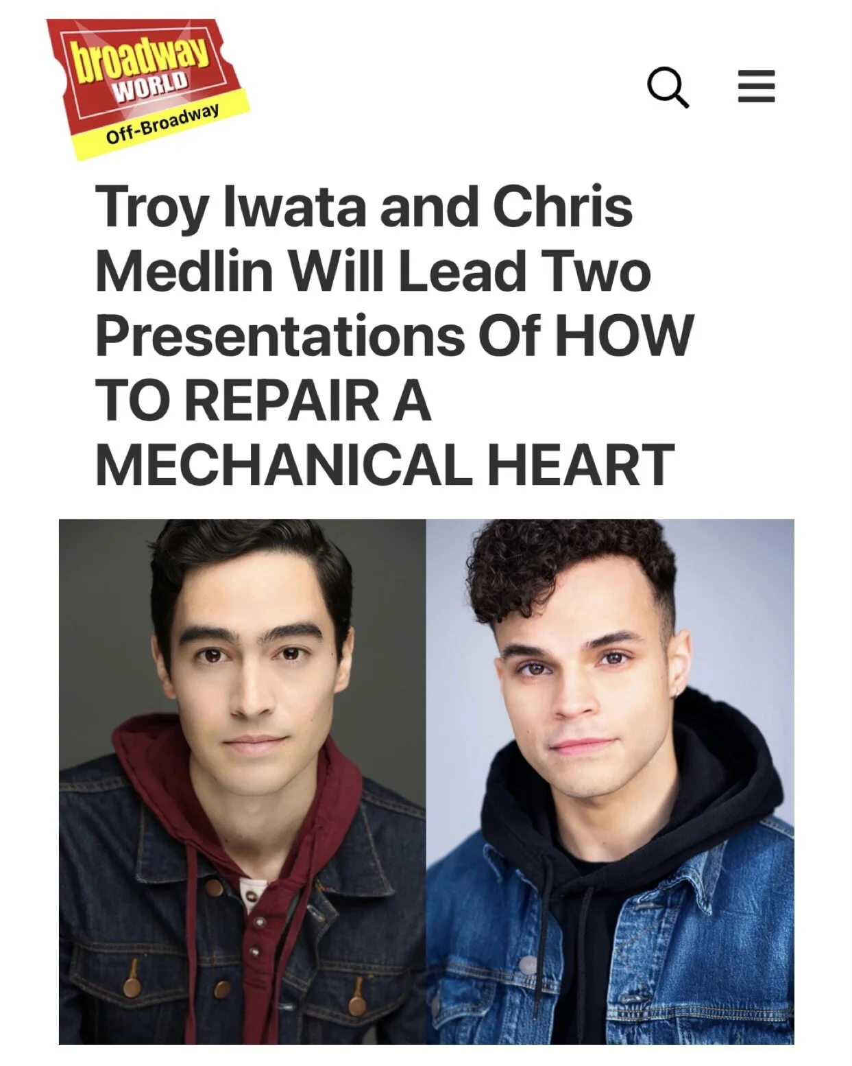 Chris Medlin &amp; Troy Iwata to Lead "How To Repair A Mechanical Heart"