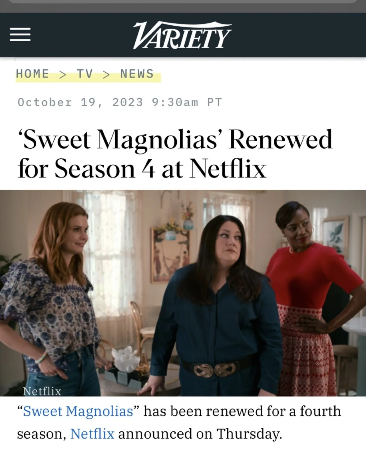 SWEET MAGNOLIAS RENEWED FOR SEASON 4 AT NETFLIX