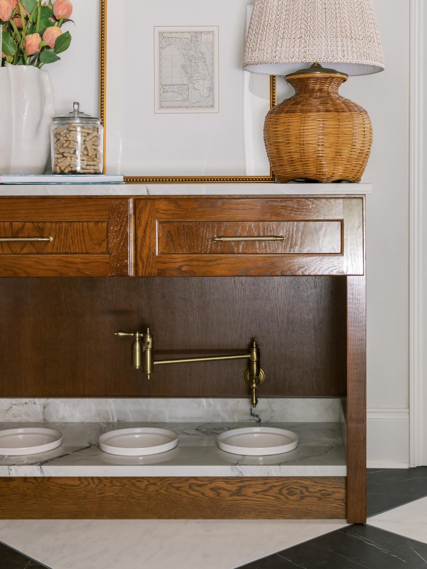 The perfect pet feeding station - both beautiful and functional! We included this one in the mudroom built-ins, but we&rsquo;ve also added them to laundry rooms and kitchen islands. So much prettier to look at and less mess when they&rsquo;re tucked 