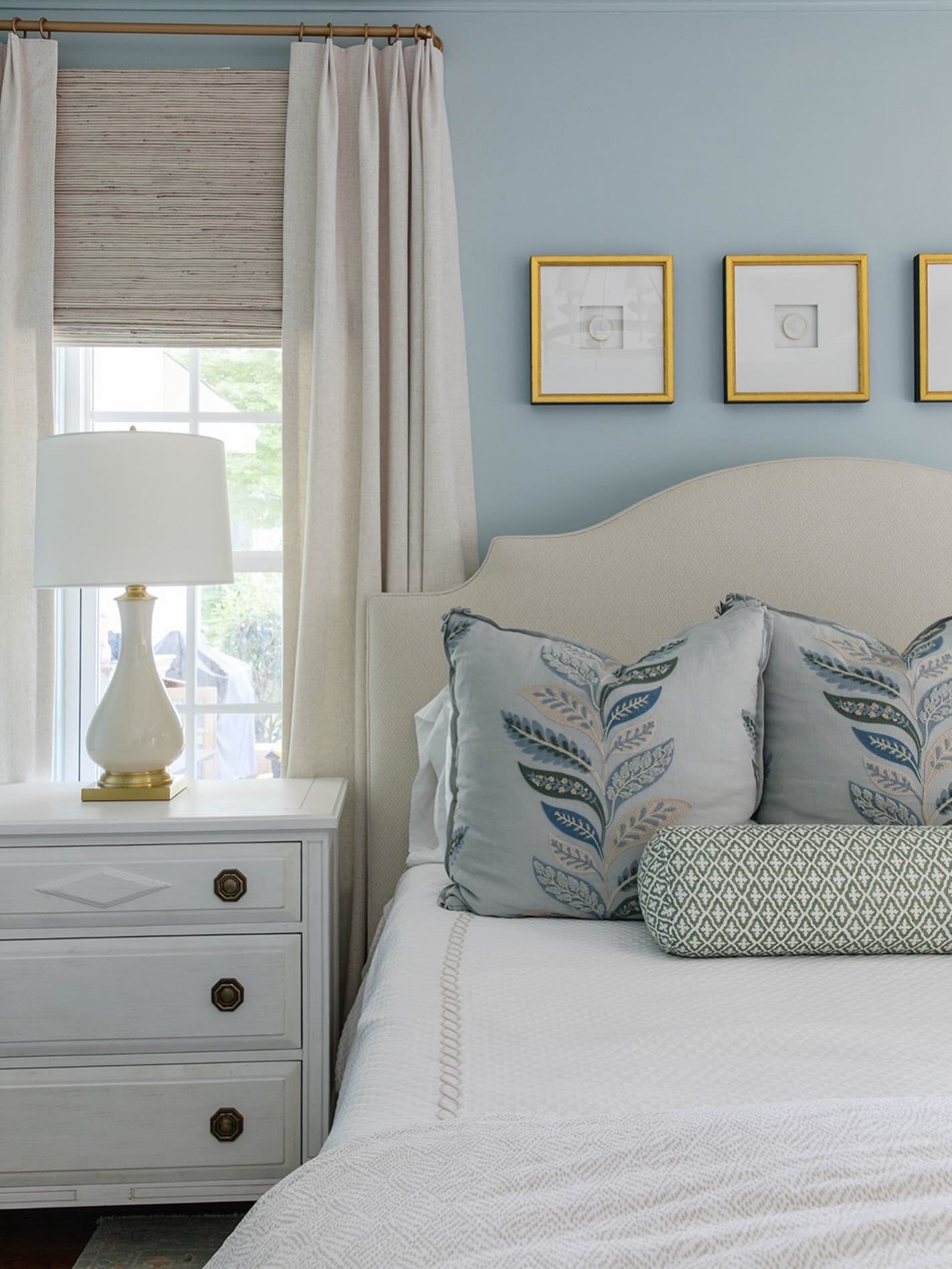 My go-to bedding is layered neutrals - sometimes with pattern, like this bed. Pillows are a great way to bring in some pops of color as they can easily be changed out later on if you get tired of them&hellip; although, I don&rsquo;t know how someone 