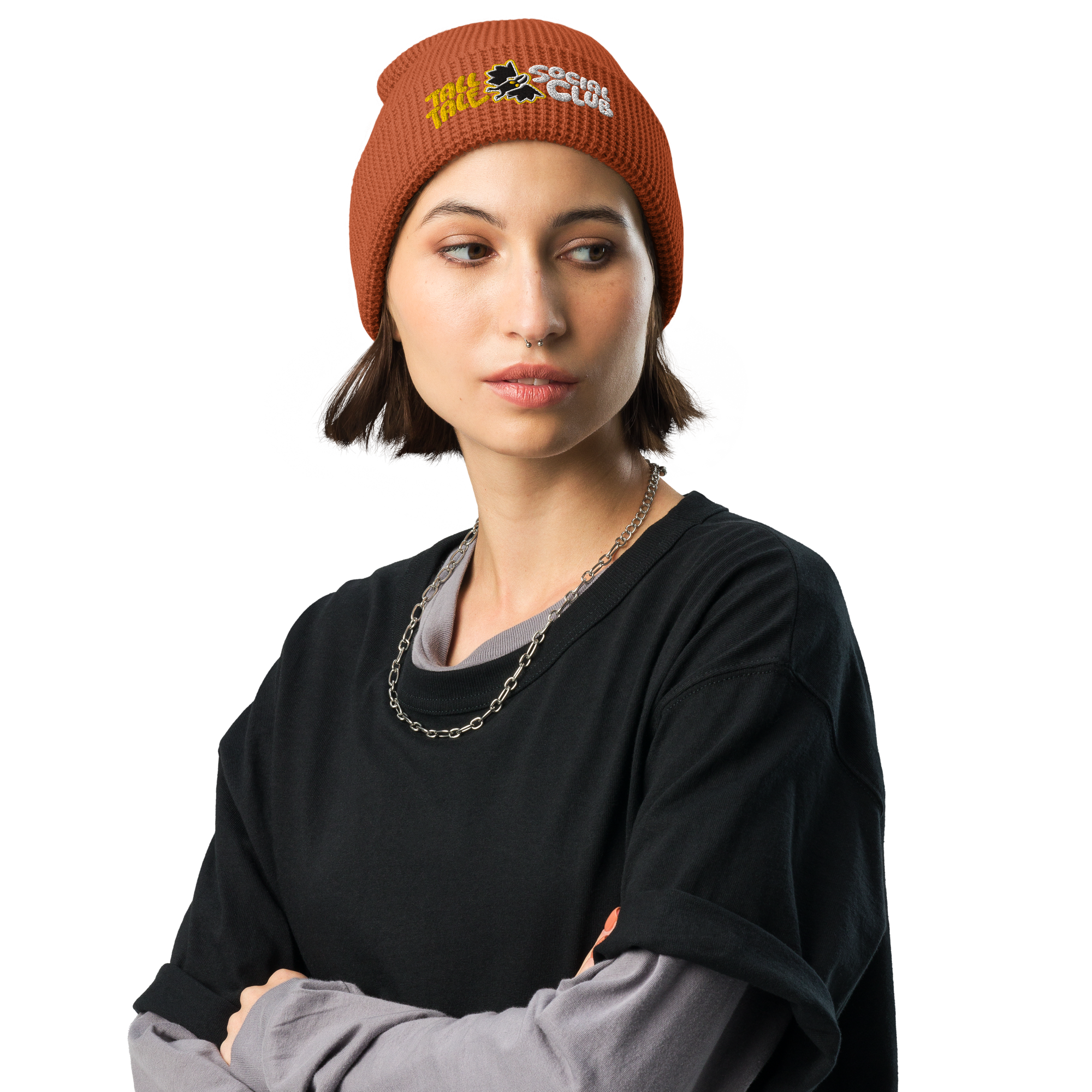 tall tale social club waffle knit beanie rust orange