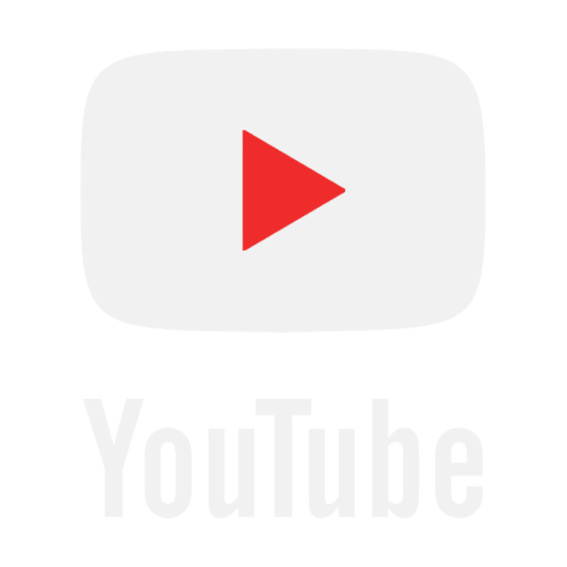 YouTube logo with a red play button inside a white rounded rectangle above the word 'YouTube' in white text on a black background.