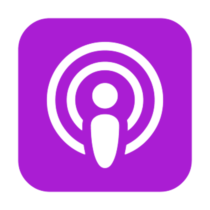 Purple icon with white outline of a microphone inside concentric circles, representing a podcast or audio recording.