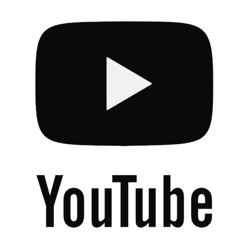 YouTube logo with black play button icon and the word 'YouTube' in black text underneath.