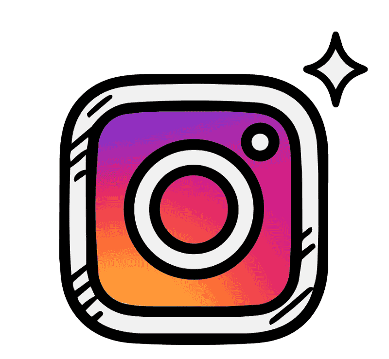 Illustration of the Instagram logo with a sparkle on the top right corner.