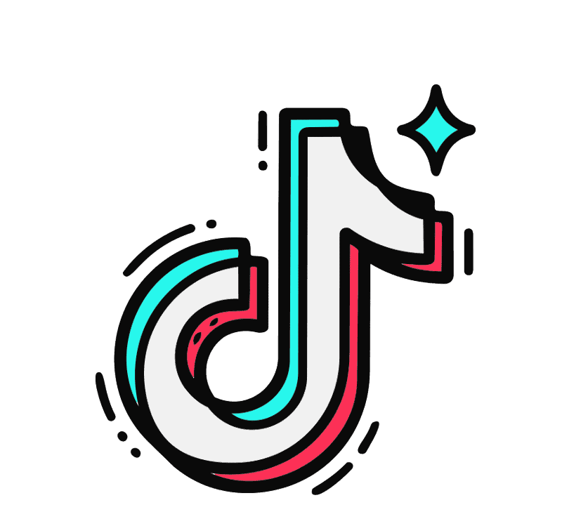 Colorful TikTok logo with a star and sparkles.