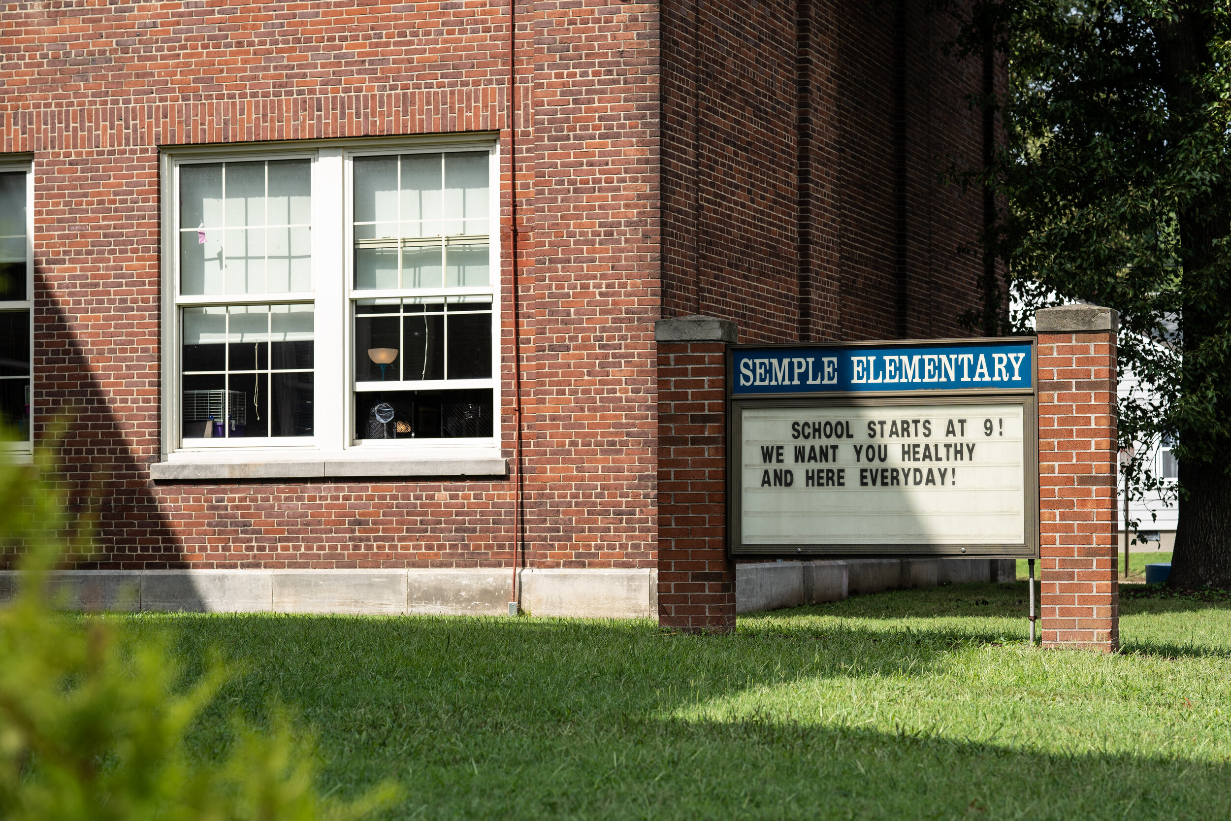 The sign outside Semple Elementary reminds students they are wanted in school everyday.