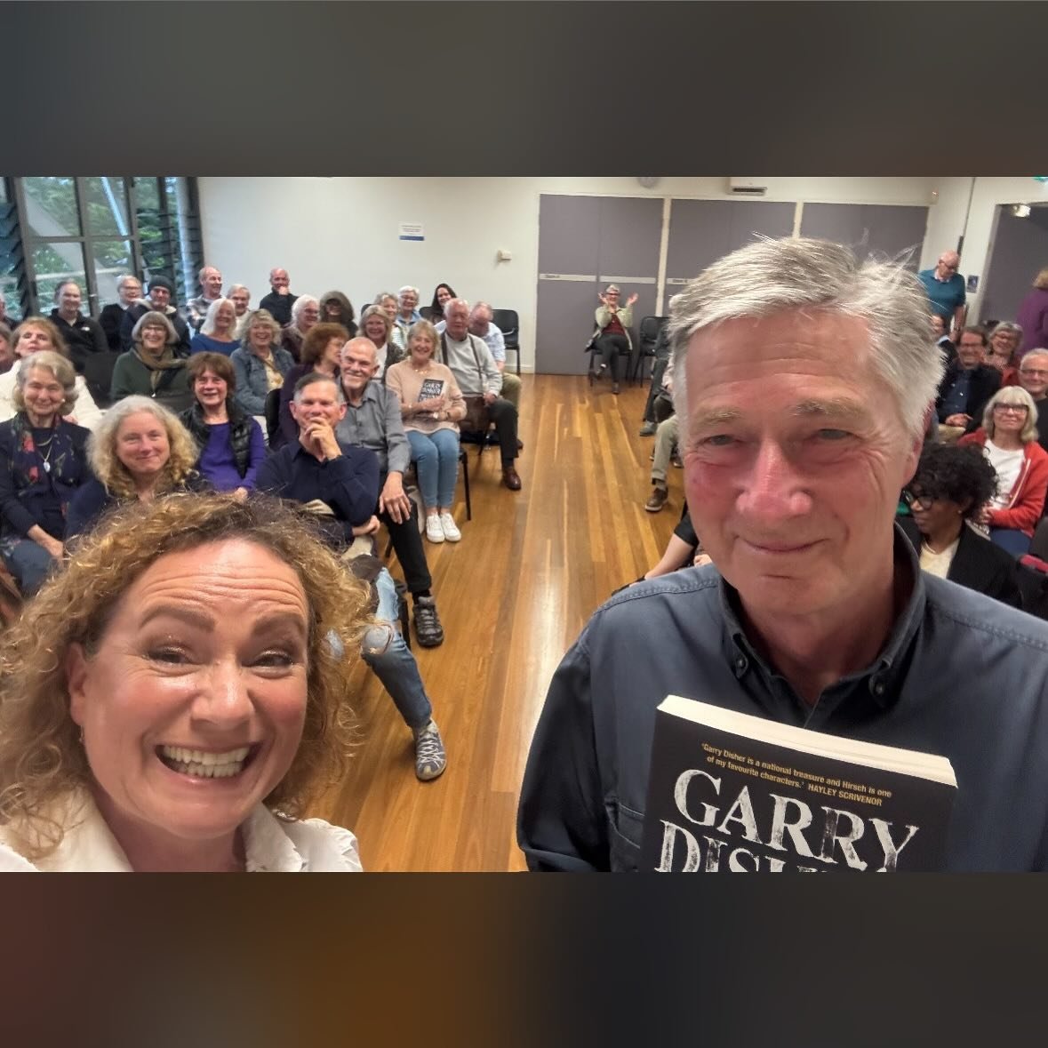 Full house and especially cheesy grin for my interview with Garry Disher last night @avaloncommunitylibrary . Such a pleasure to listen to Garry talk about #mischancecreek the latest #hirschhausen novel, and hear his tips on craft and publishing. We 