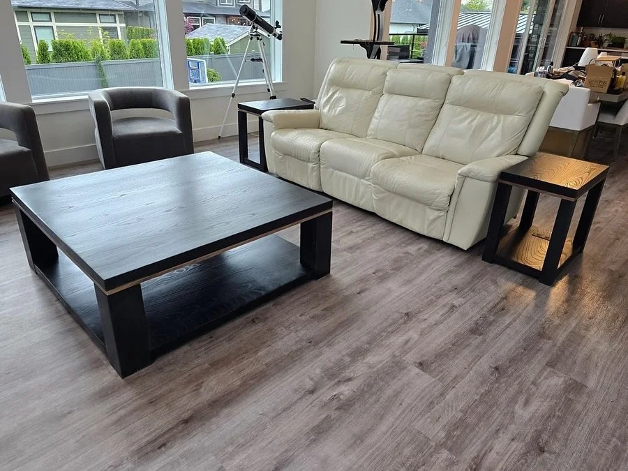 In collaboration with a new client, we experimented with AI for the first time. 

After a series of prompts, the clients found a unique design they were excited about and it was my duty to bring it to life: A modern style coffee and twin end table se