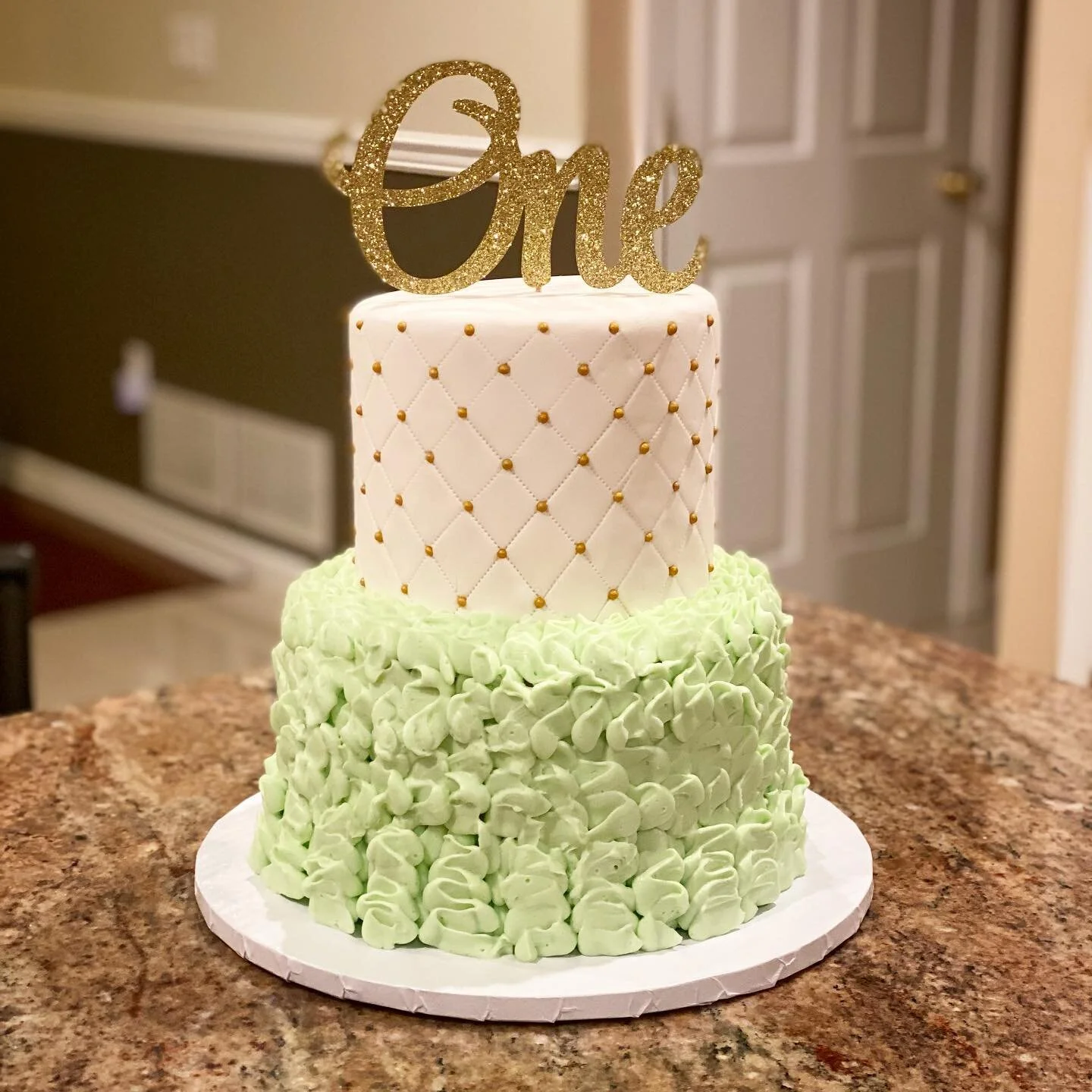 First Birthday! 
~
~
~
#heerforsweets #cake #tieredcake #vanilla #rasmalai #whippedcream #buttercream #quilted #ruffles #piping #one #birthday #sweets #dessert #pastrychef