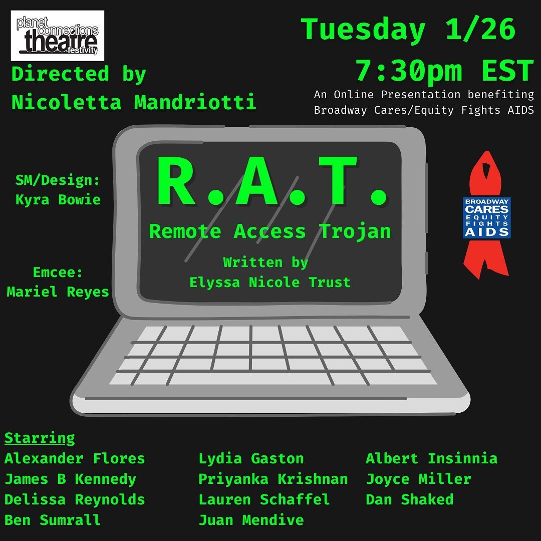 Hi listeners! We&rsquo;re so excited to be collaborating on the virtual world premiere of @elyssanicoletrust &lsquo;s new play, R.A.T. @planetconnections this Tuesday, January 26th at 7:30PM EST, and want to invite you to join us!

Inspired by true e