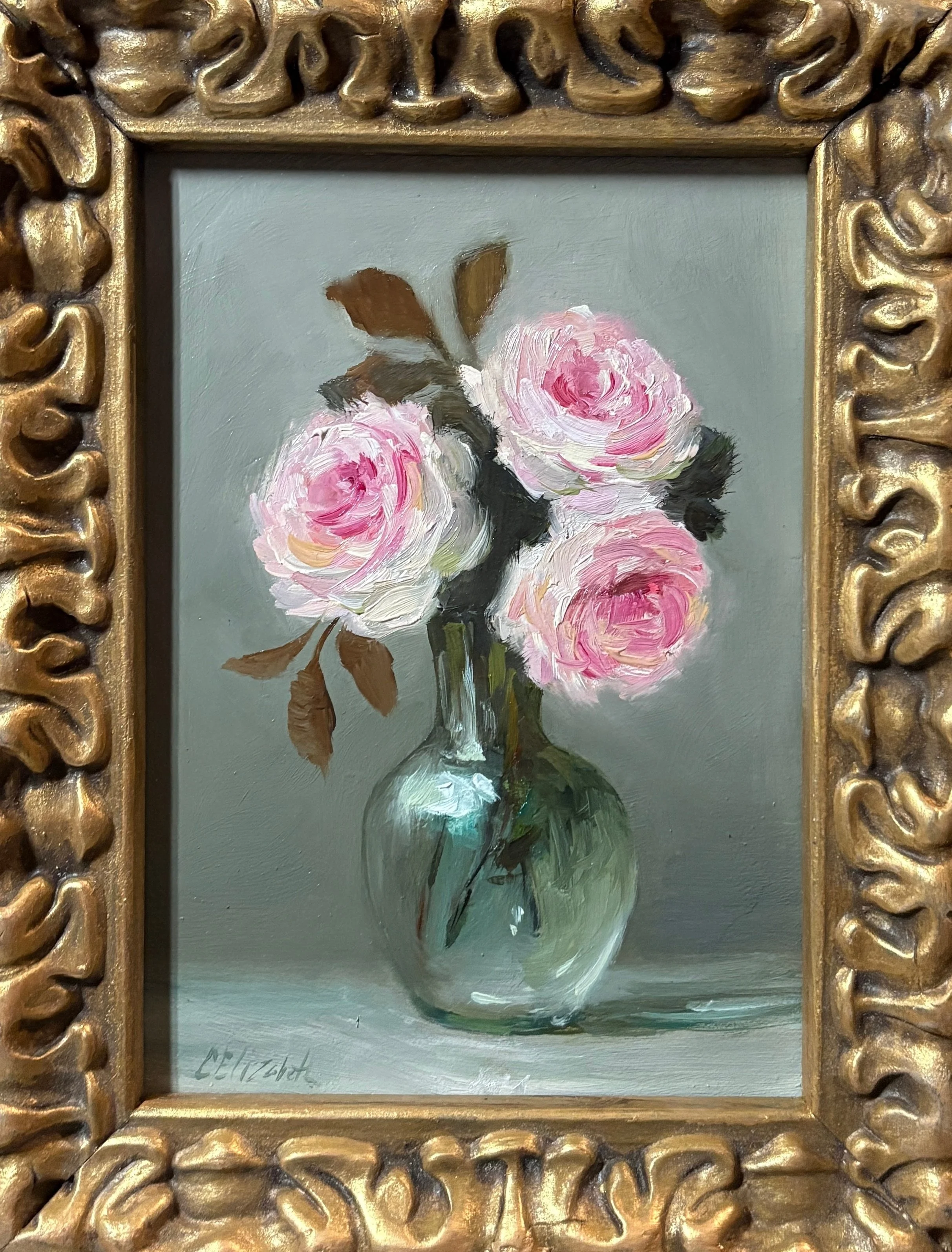Olivia Austin Roses in Bud Vase, Oil Painting