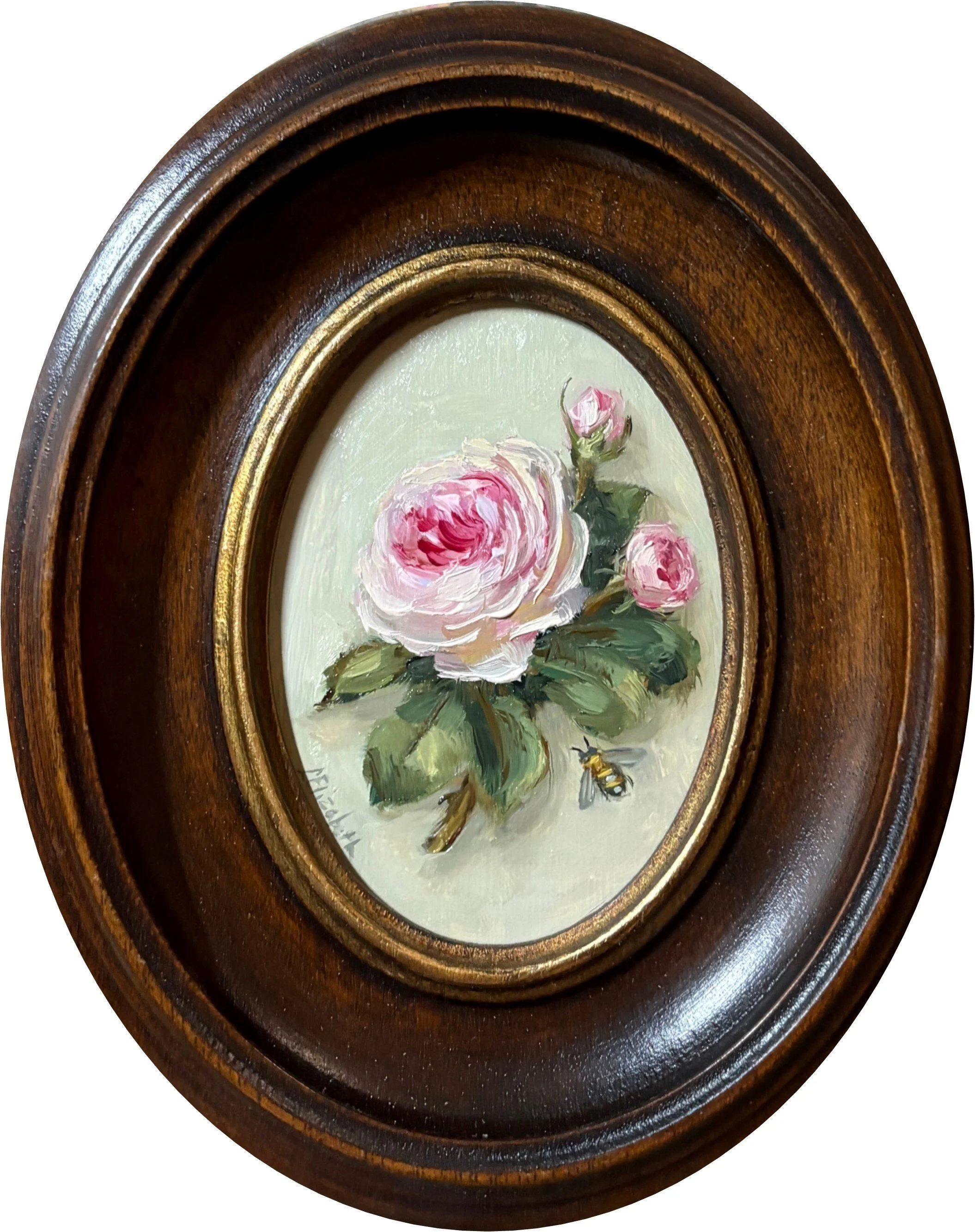 Alnwick Rose and Bee, Oil Painting