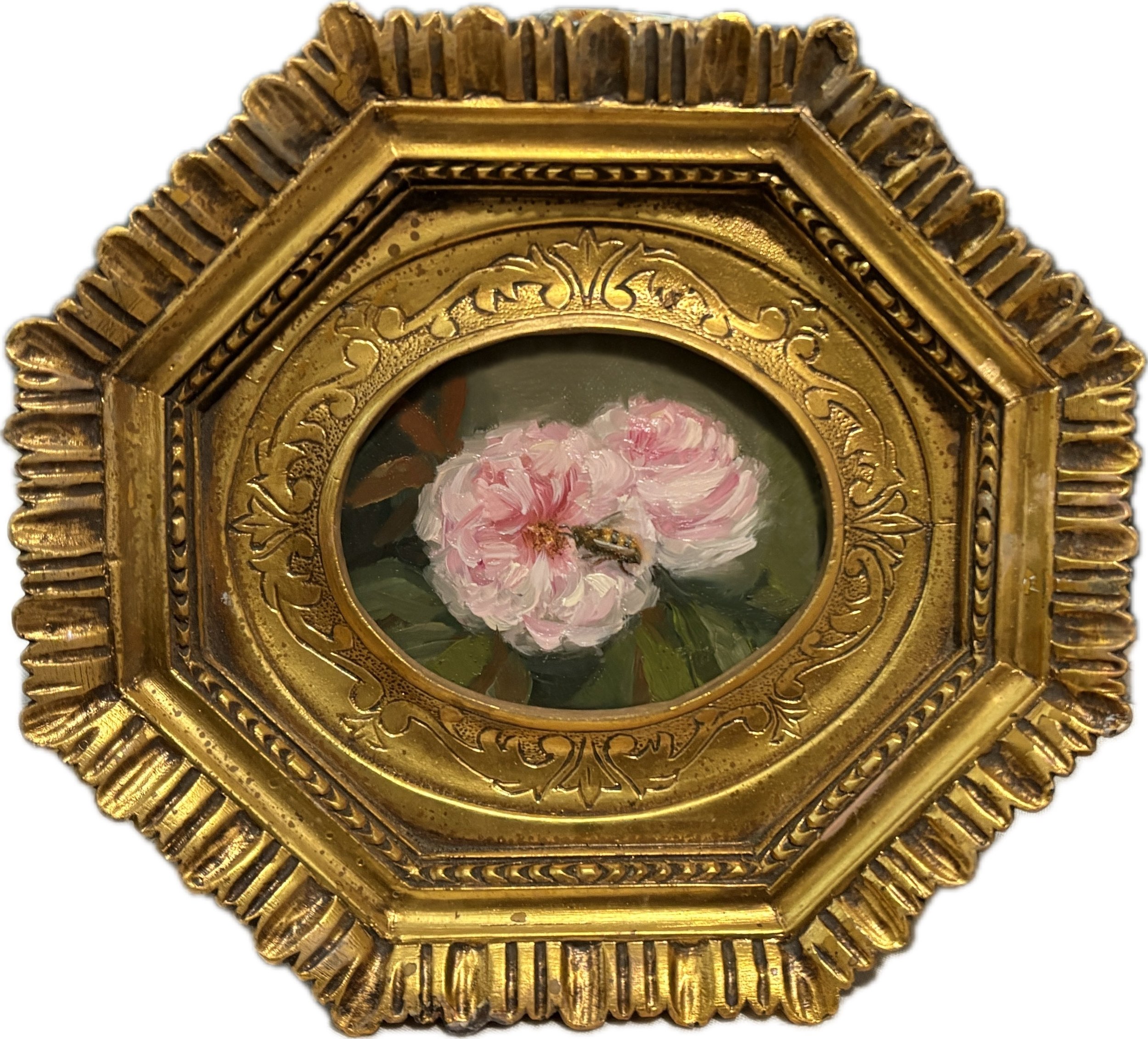 Latour Roses with Honeybee, Oil Painting