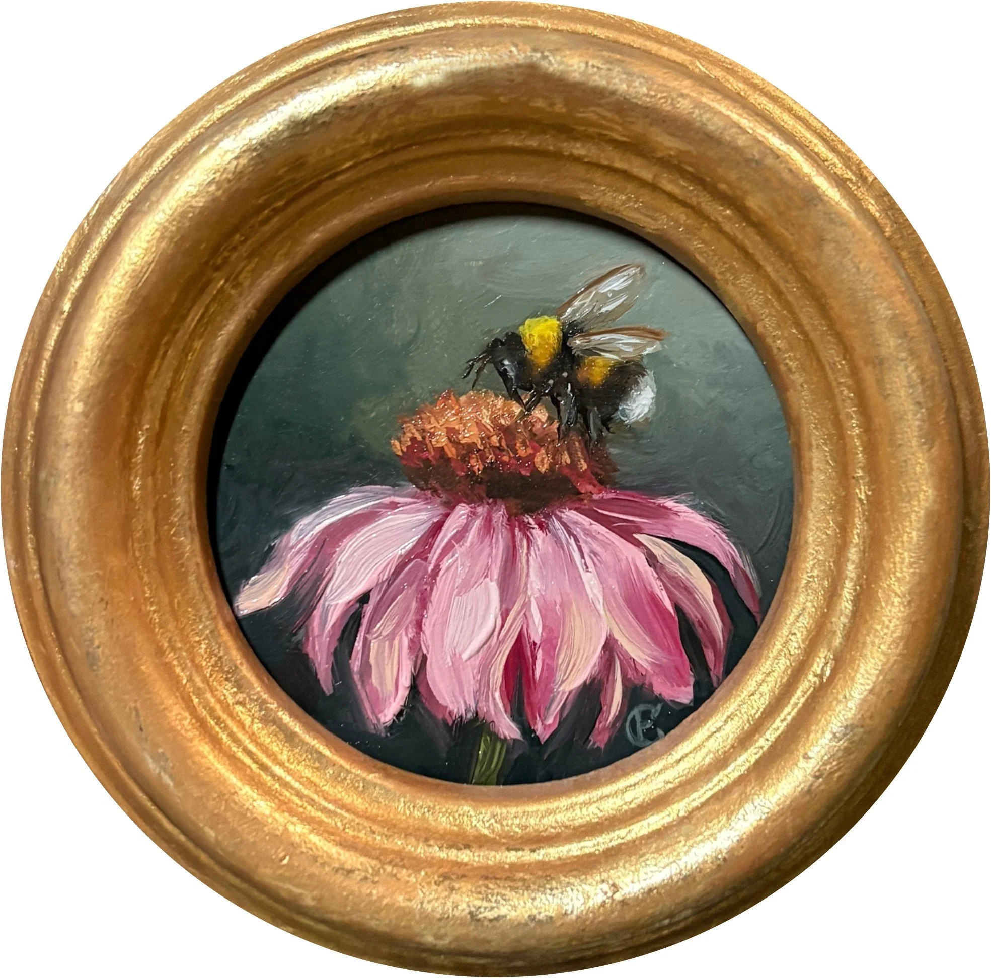 Coneflower and Bumblebee, Oil Painting