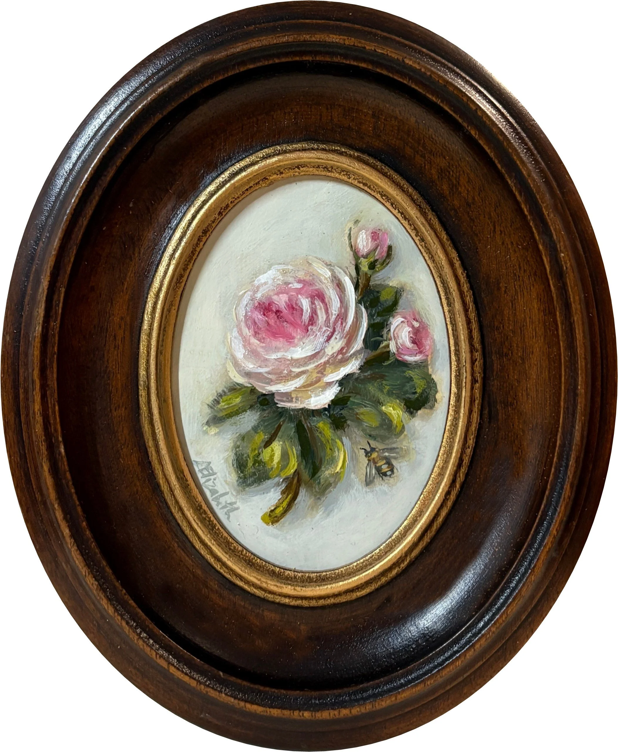 Alnwick Rose and Bee, Oil Painting
