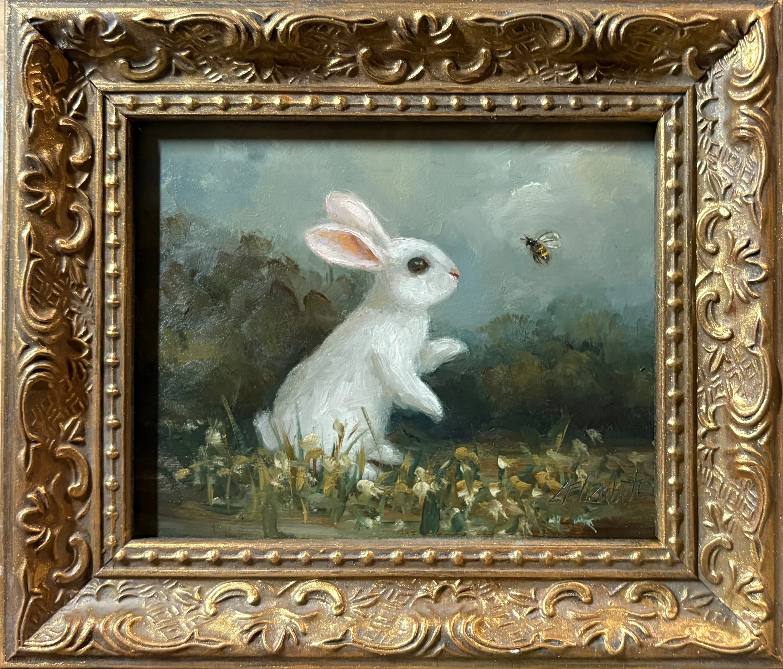 Rabbit in the Garden N.158, Oil Painting