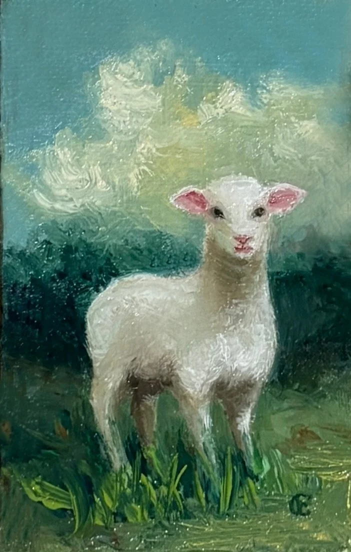 Lamb in the Landscape N. 45, Oil Painting