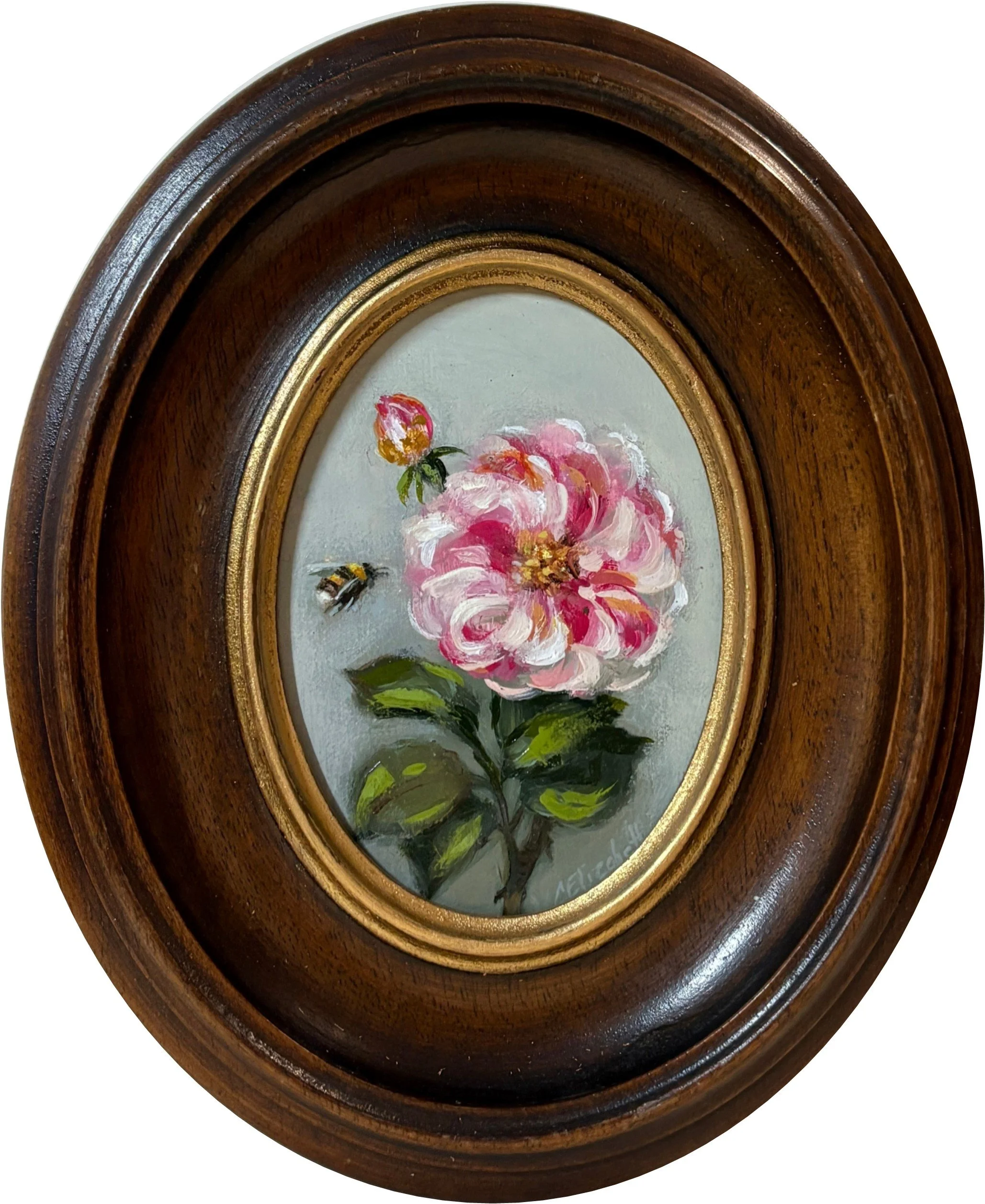 Rosa Mundi and Bee, Oil Painting